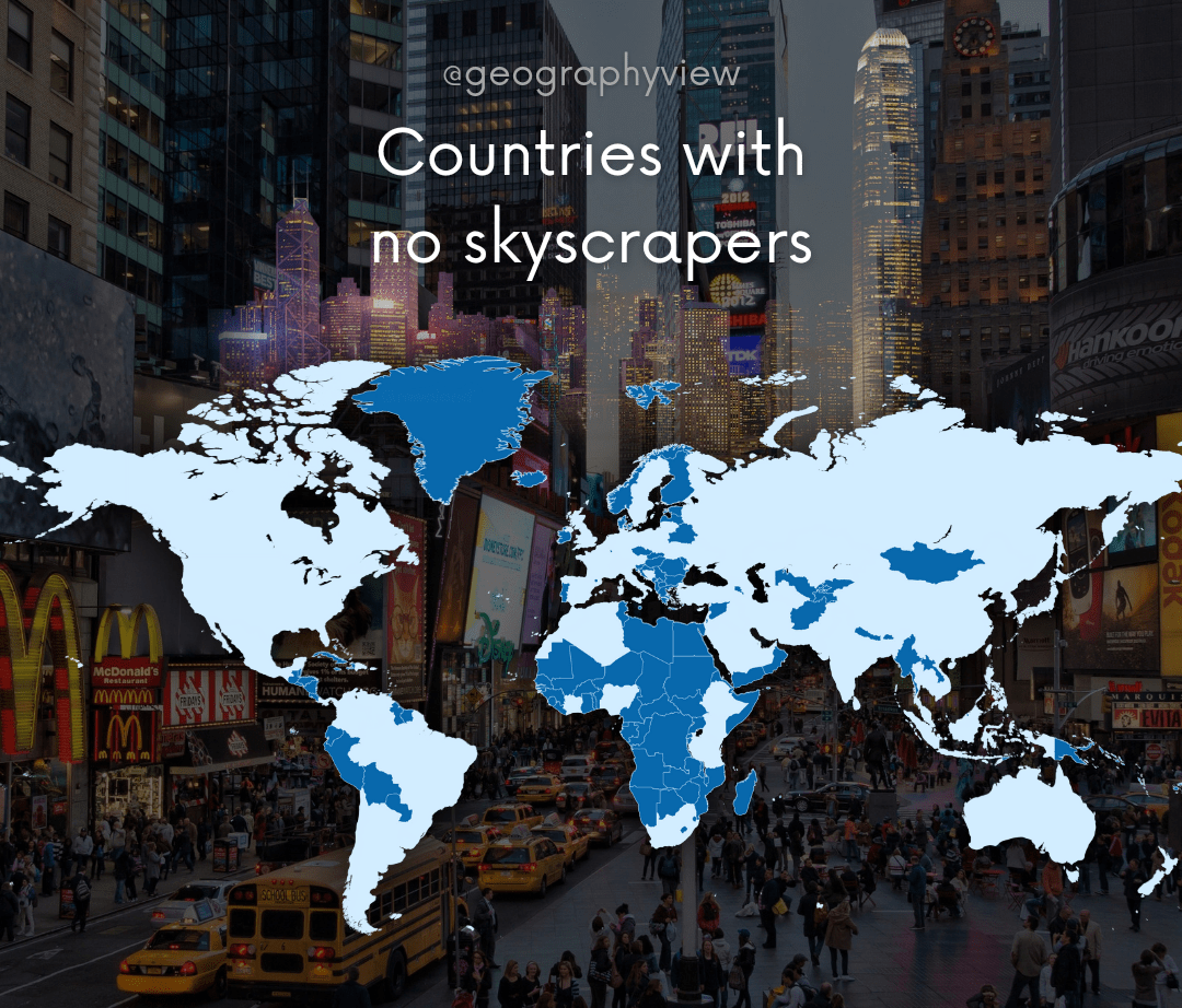 Countries with no skyscrapers (only including completed buildings
