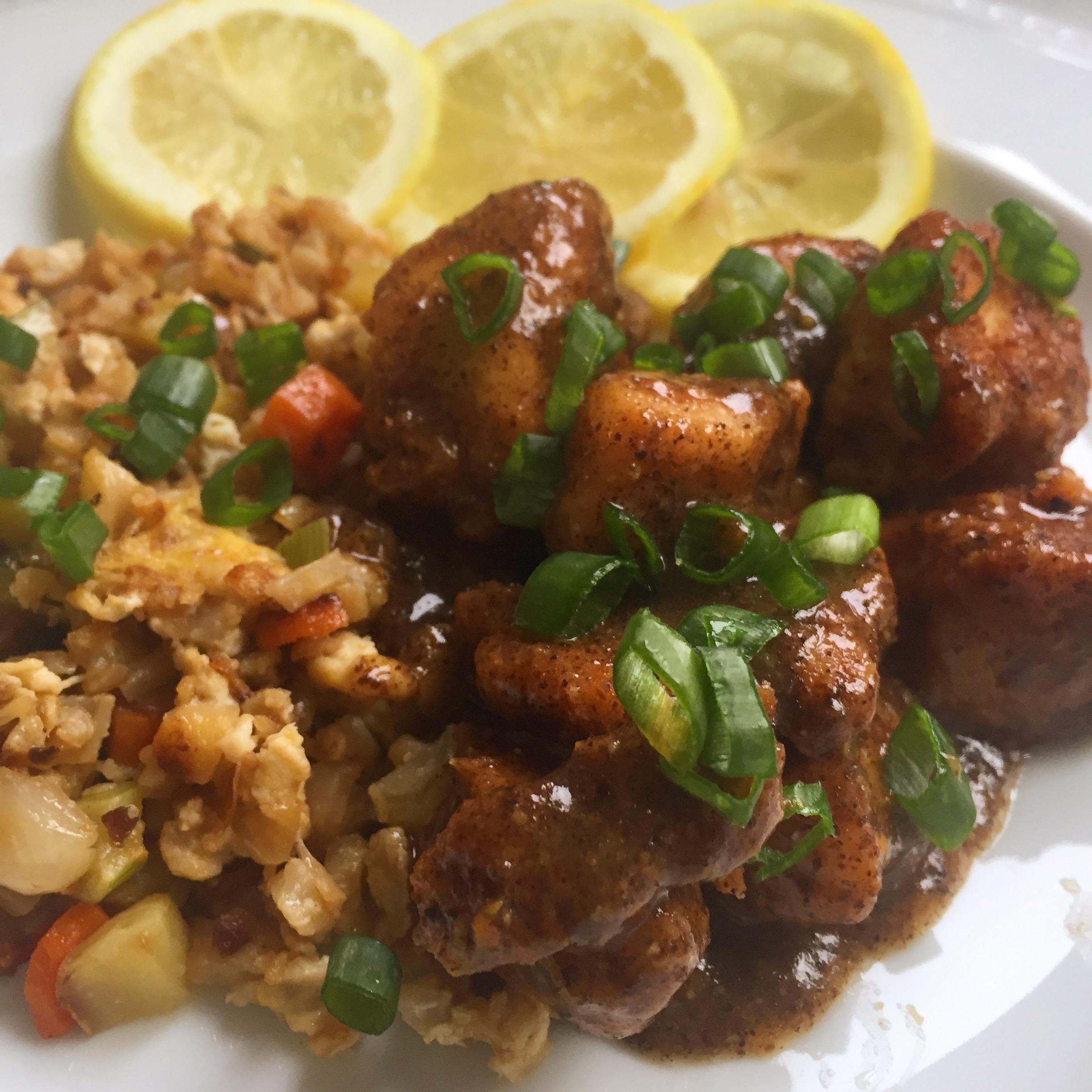 Keto Lemon Chicken and cauliflower fried rice. ketorecipes