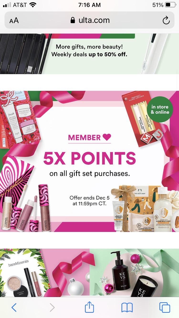 Ulta. 5x points gift sets. Must activate offer while logged in. Today