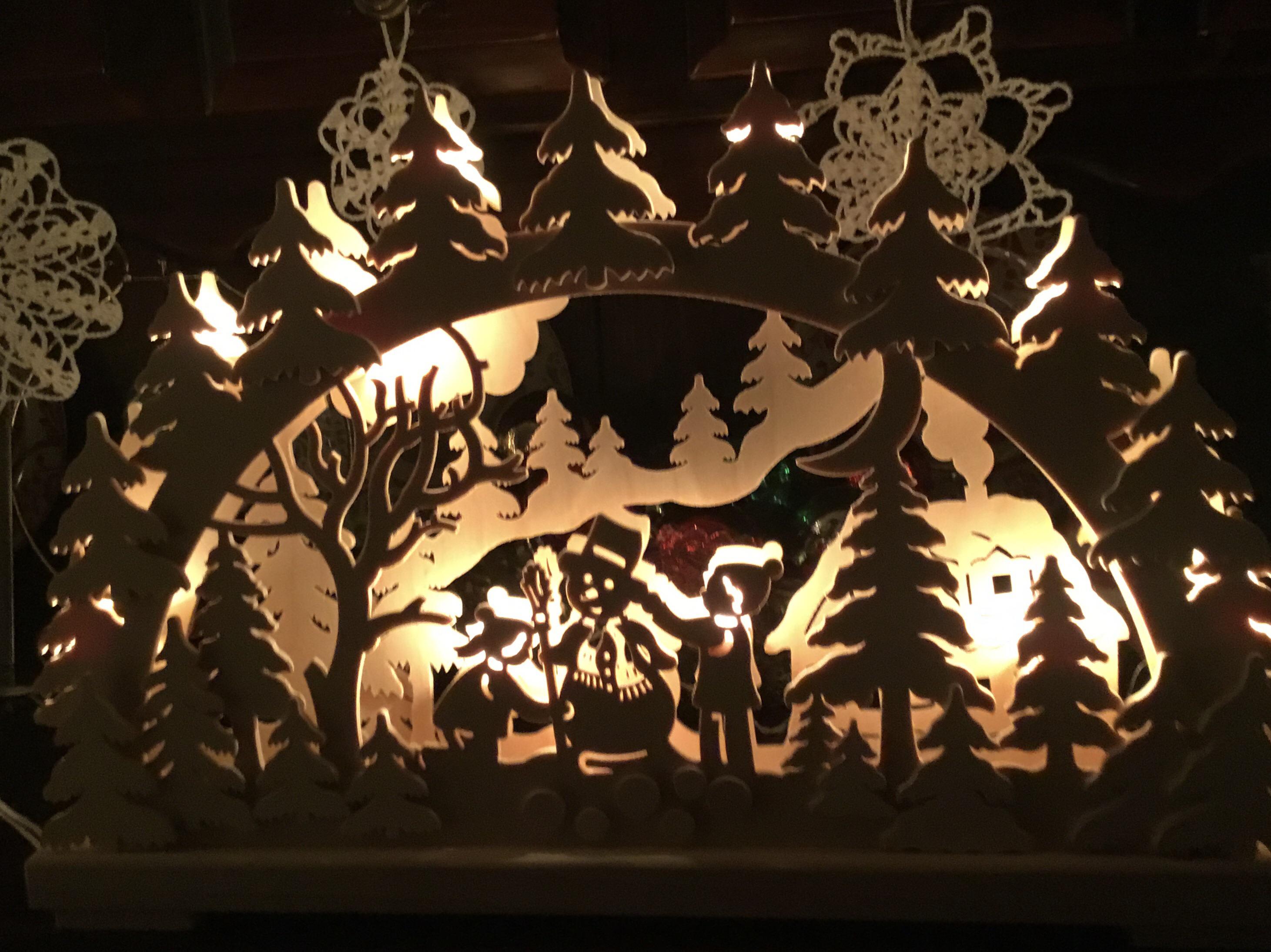 My Schwibbogen (German Light Arch). These are hand carved in the Ore