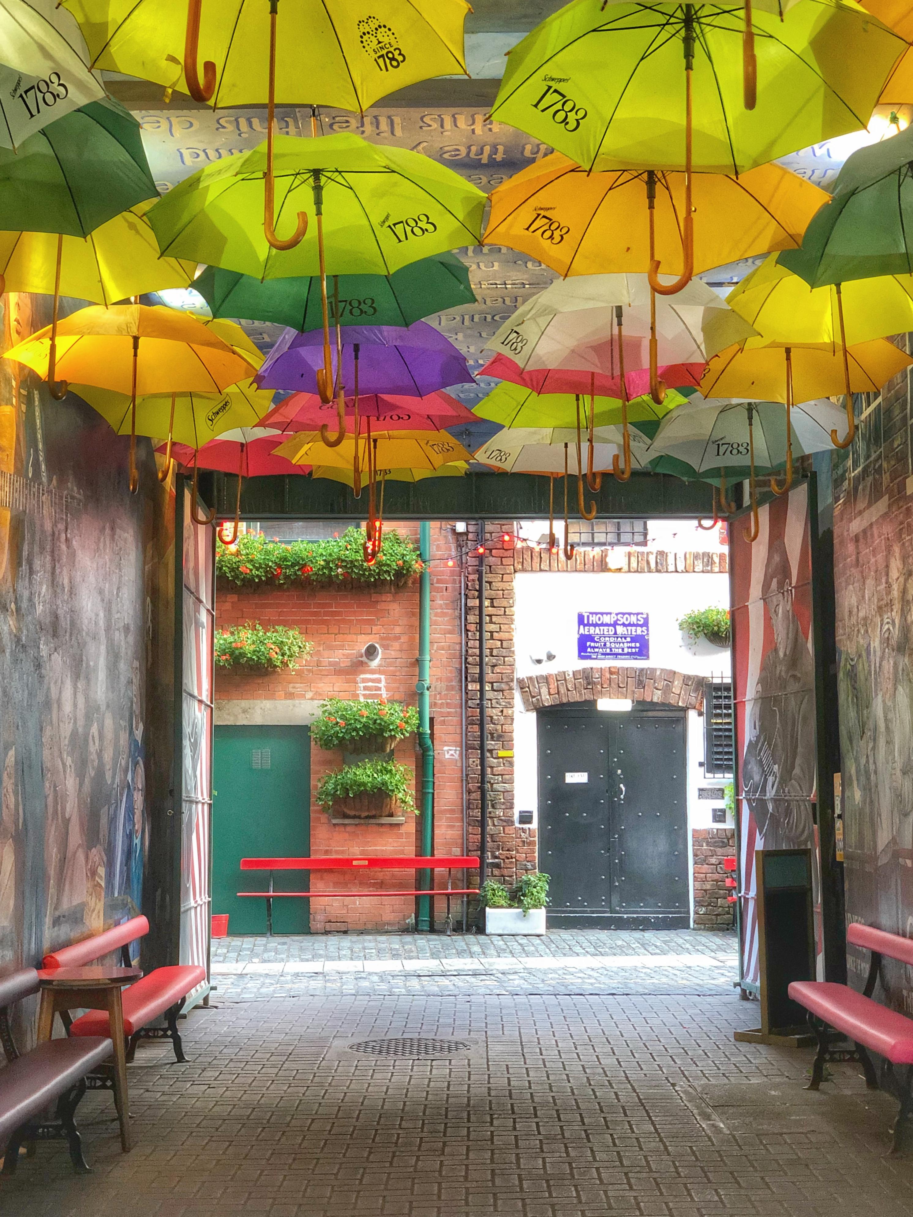 Yellow umbrella alley in Belfast, Northern Ireland [2983x3977] [OC] IG