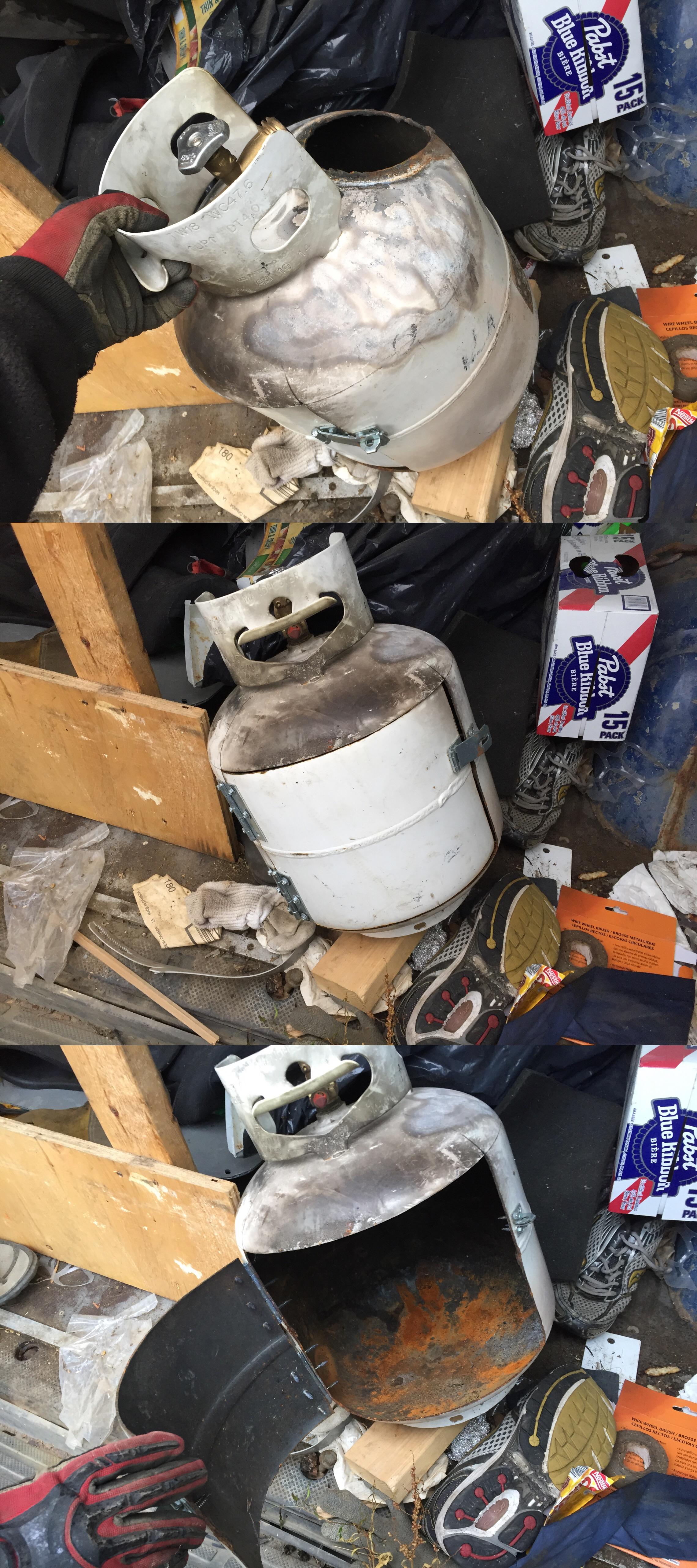 This propane tank that was converted into a wood stove for someone