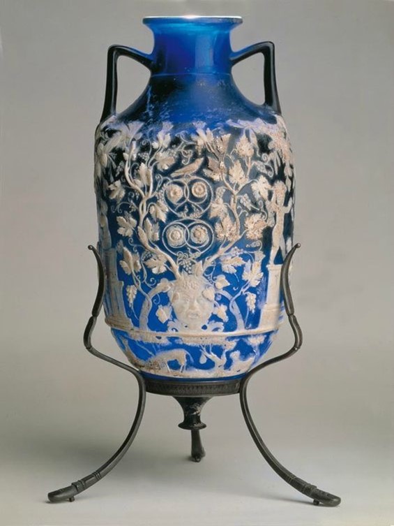 Cameo glass vase and stand from the House of the Mosaic Columns