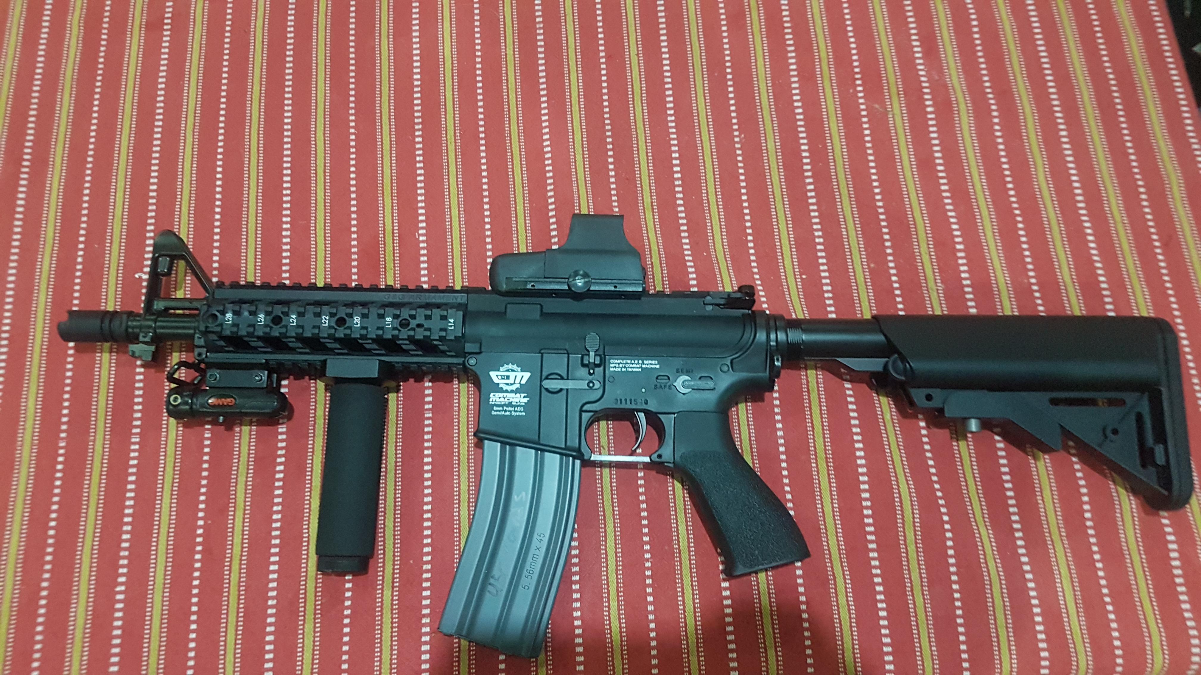 First gun, yet another m4 from G&G Armam. Knock off holographic sight that does the trick just
