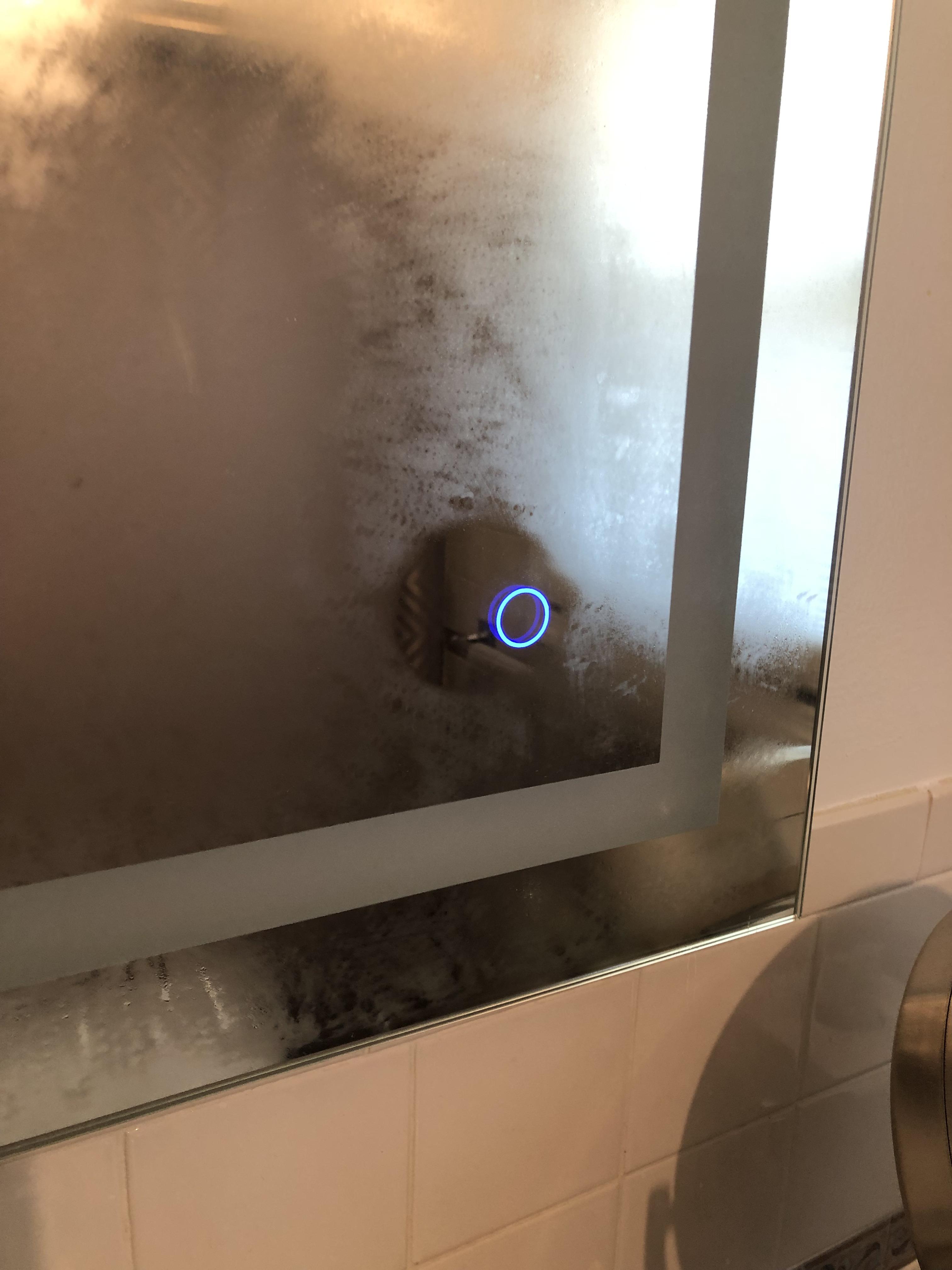 The space around the button on my light up bathroom mirror doesn’t fog