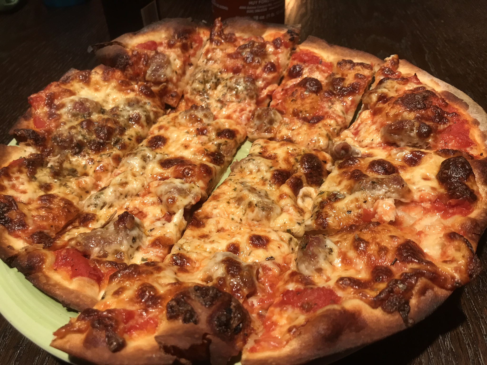 CRUNCHY Chicago Cracker Crust Sausage Pizza