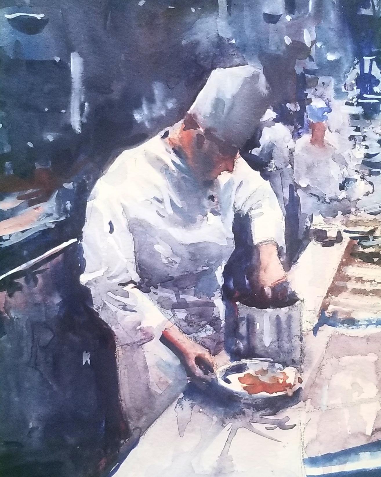 Watercolor chef. By me. 2019. r/KitchenConfidential