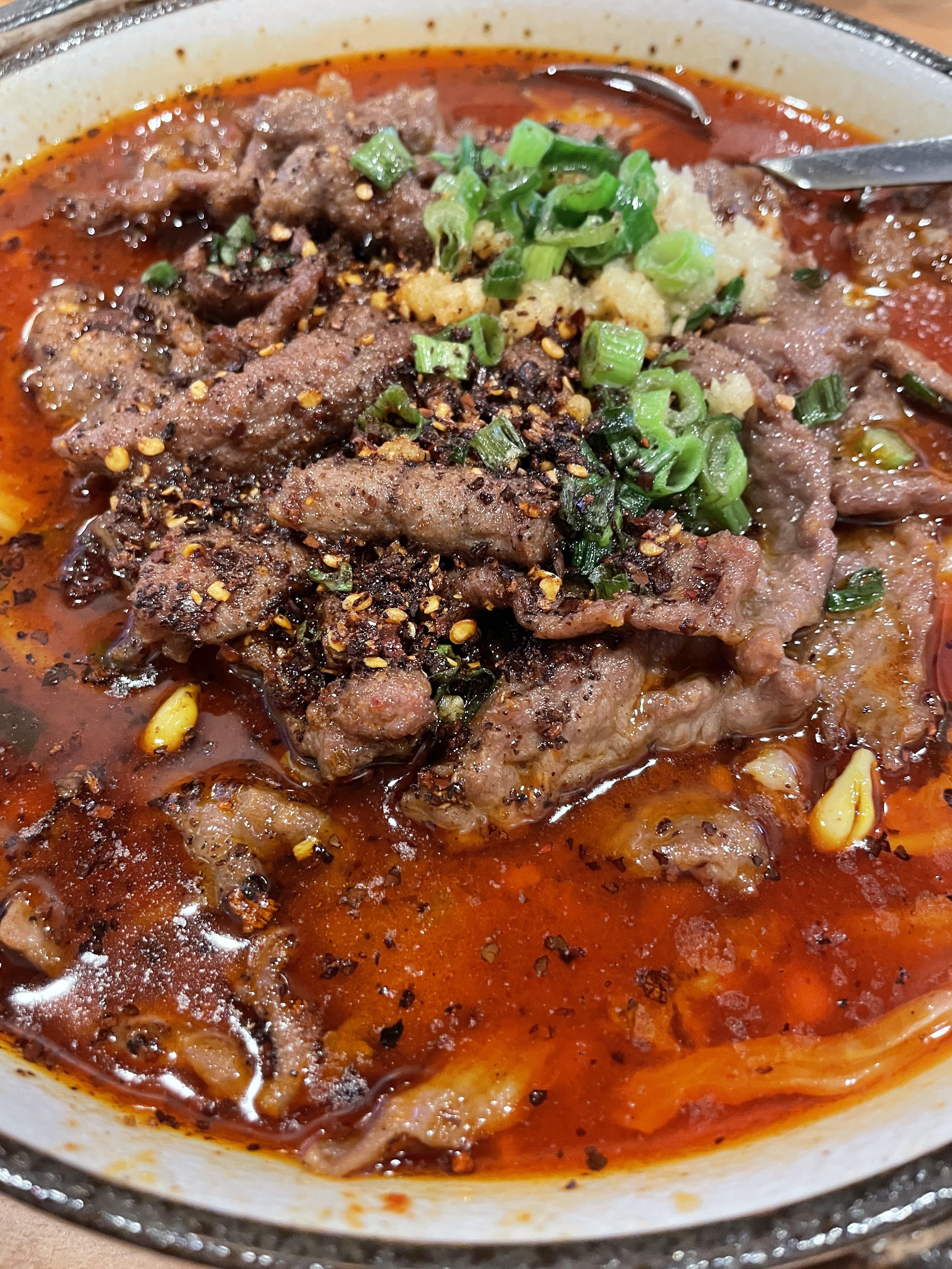 Braised Beef in Chili Oil from our local Szechuan joint spicy
