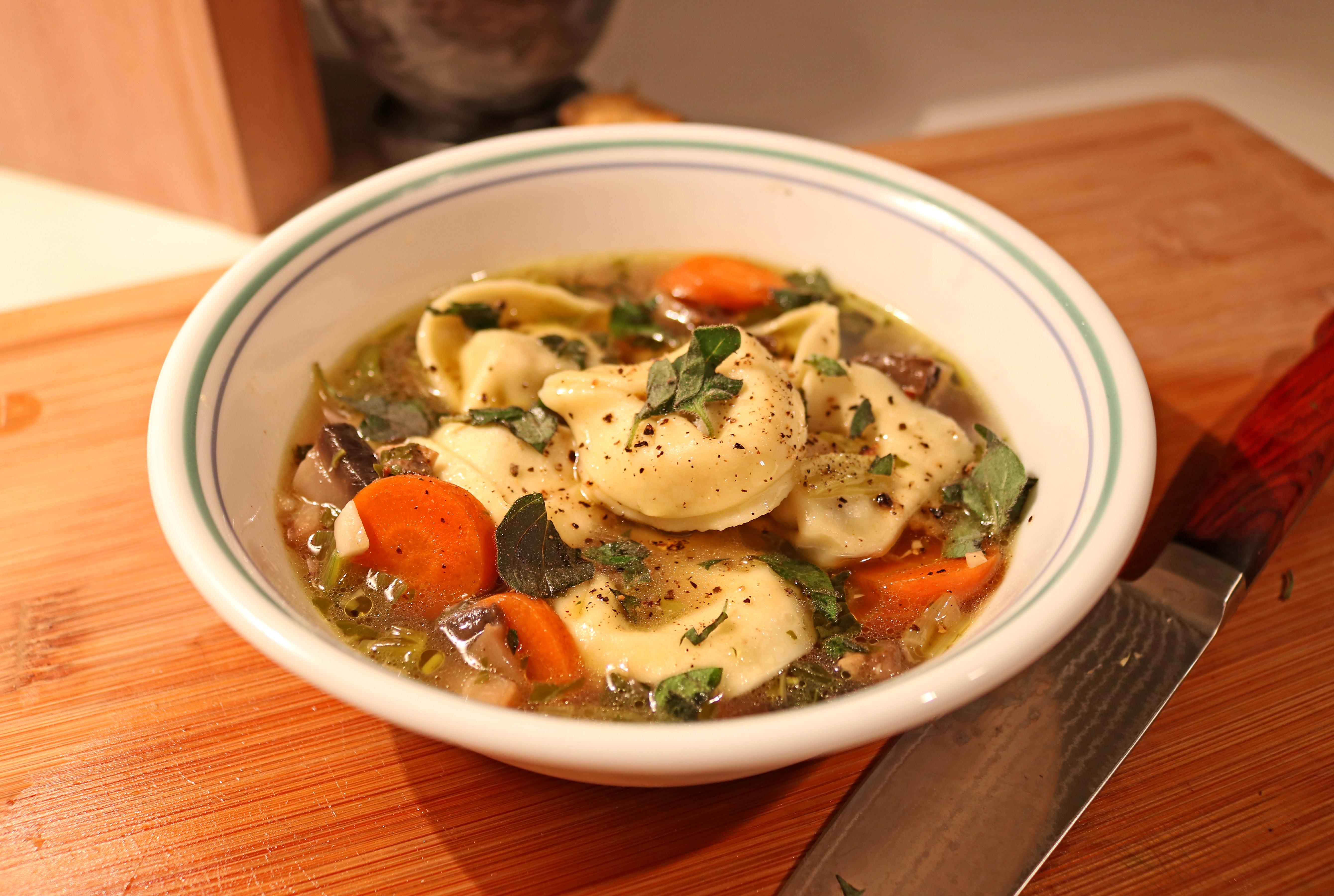 [Homemade] Tortellini bone broth Soup r/food