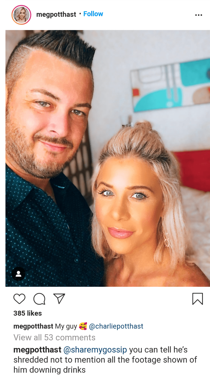 Charlie's wife looks like she's trying to promote a new