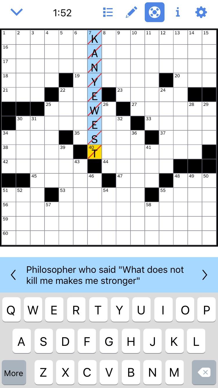 NYT Crossword confirmed nonwavy Kanye