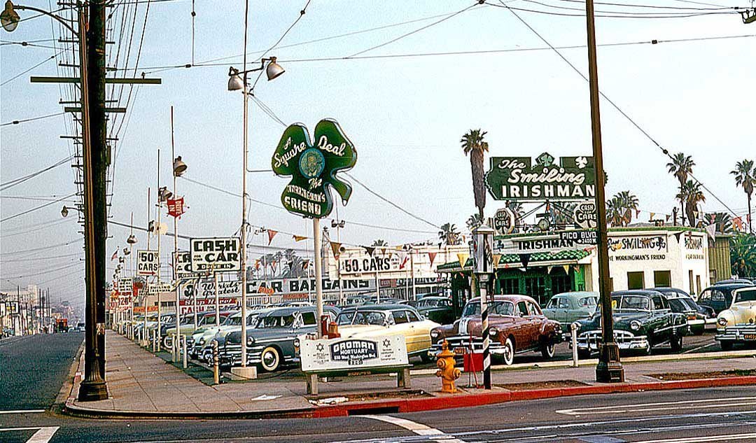 The Smiling Irishman used cars. Pico Blvd. 1952. r/VintageLA