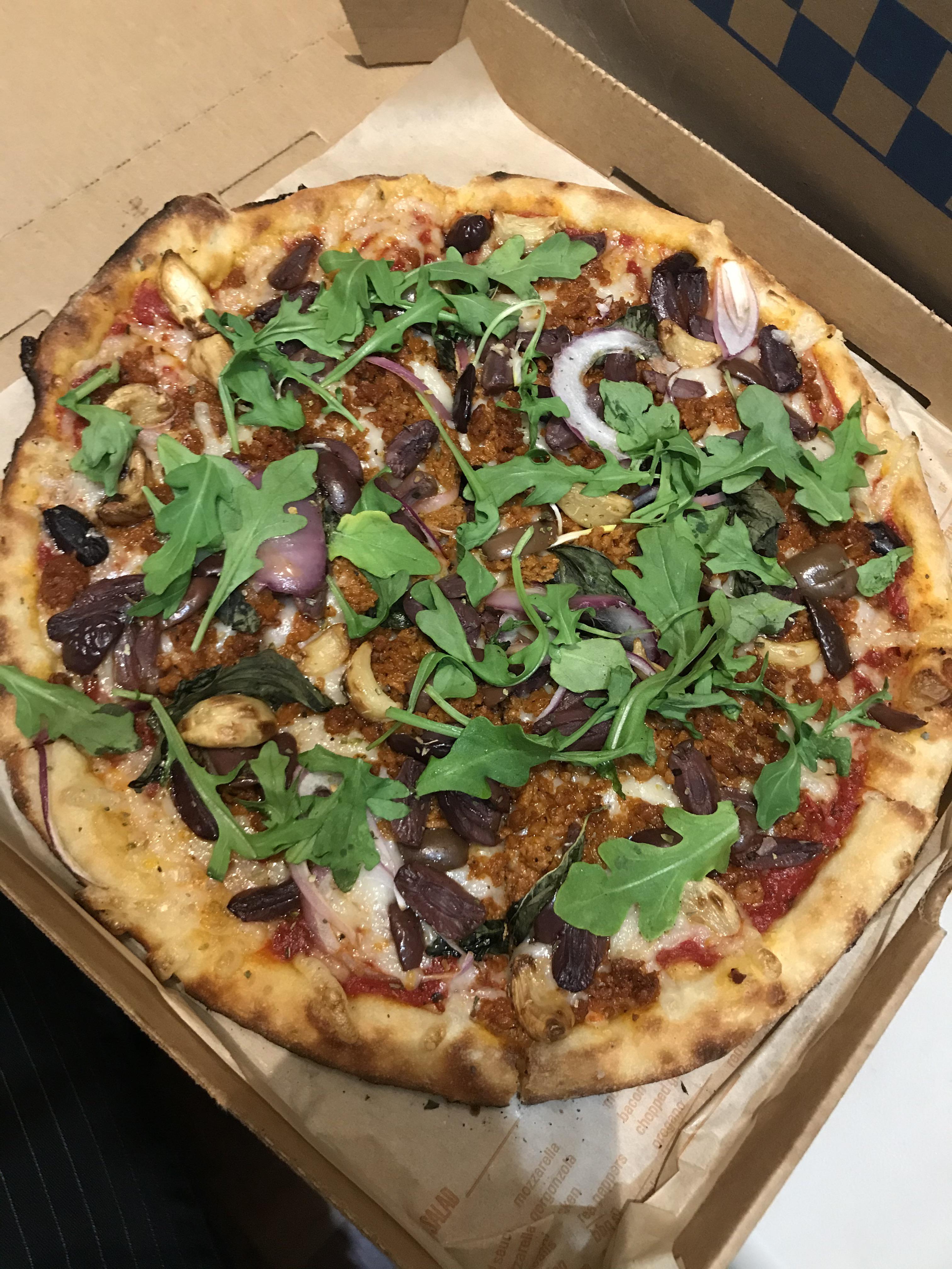 11inch blaze pizza regular crust (200 cal) red sauce, daiya mozzarella