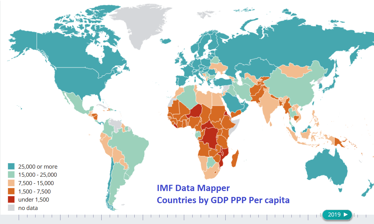 GDP PPP per capita of countries in 2019 according to IMF MapPorn