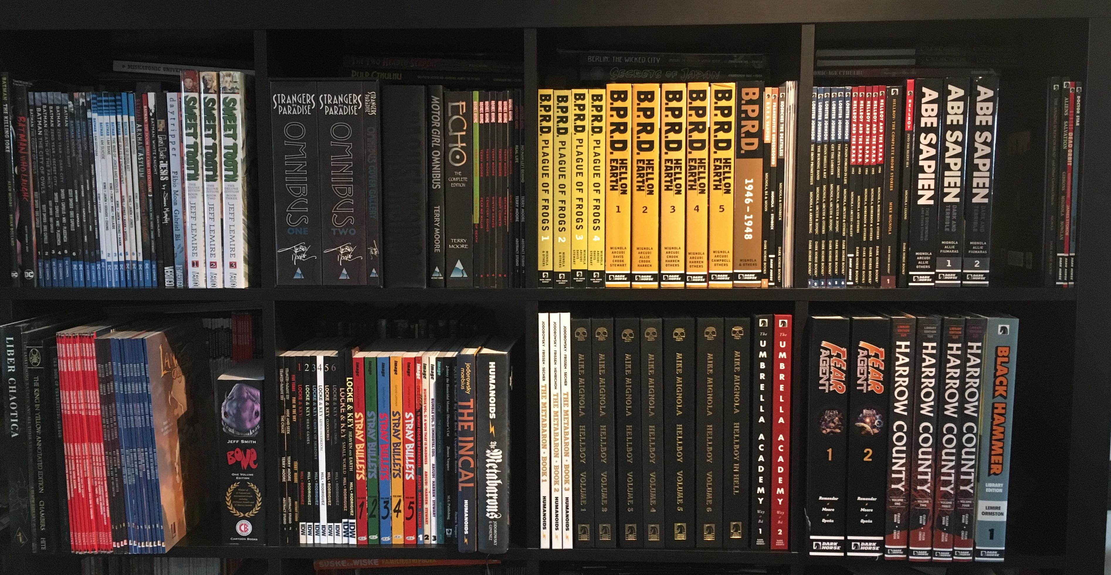 My shelf, comics stuffed in front of roleplay books. Feel free to