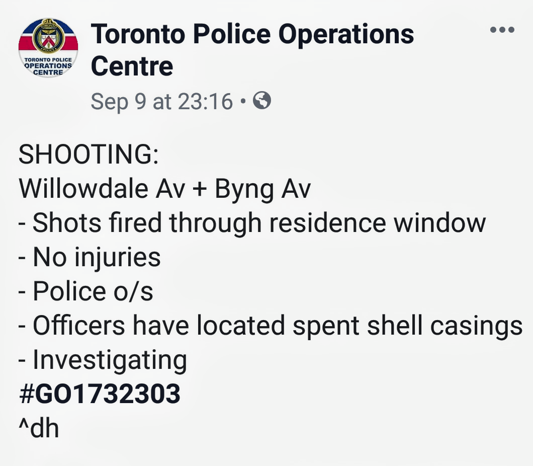 Shooting at Willowdale and Byng Ave r/toronto