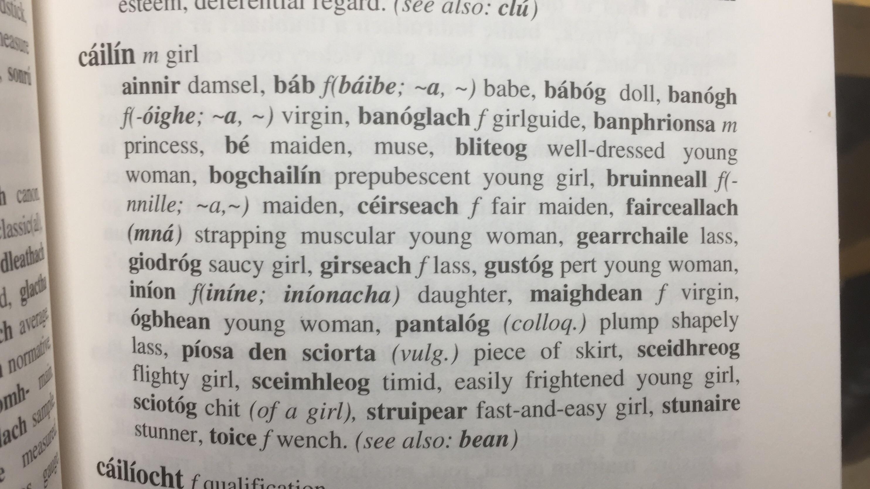 So I was flicking through an Irish thesaurus today and found these