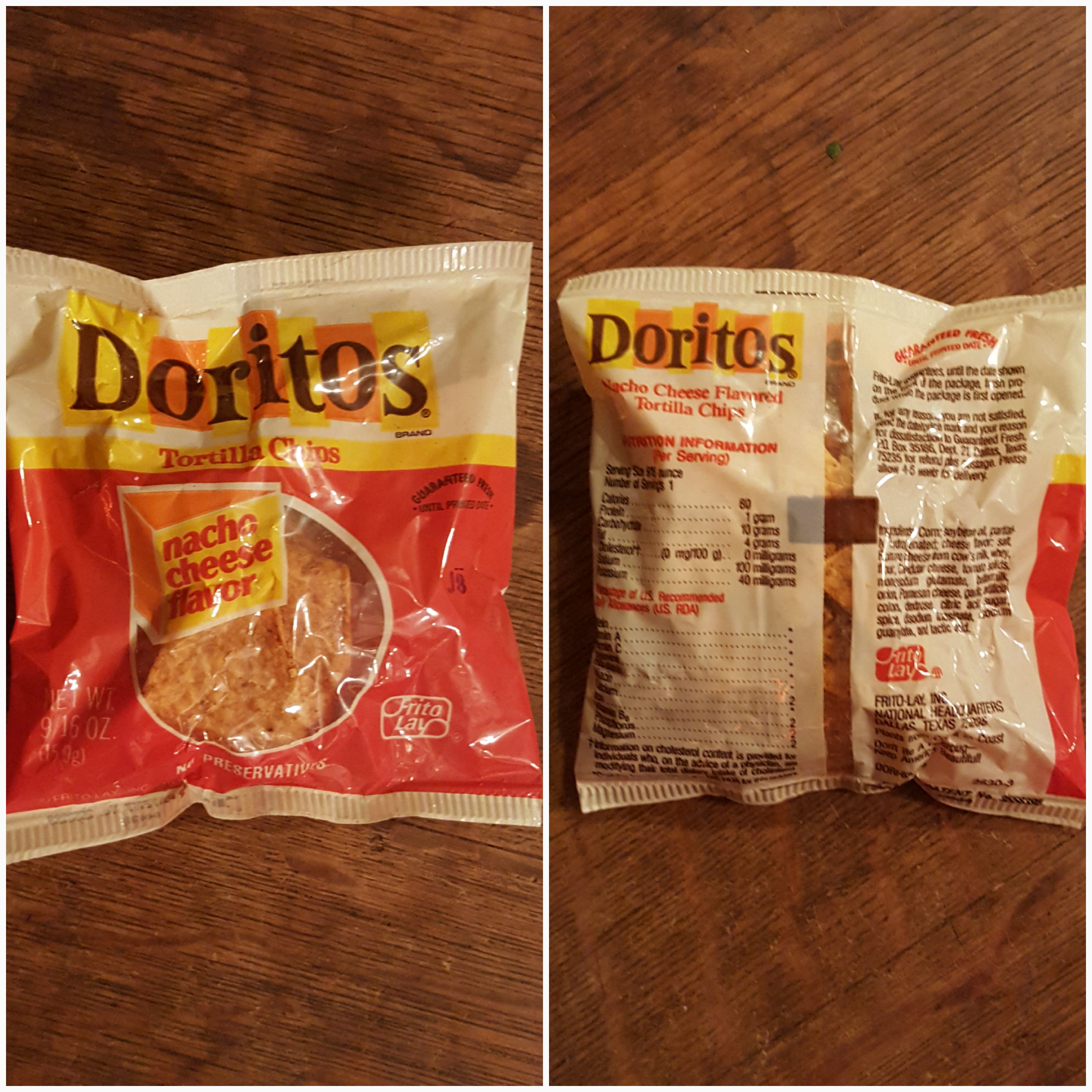 Found this ancient bag of Doritos whilst excavating my mom's kitchen
