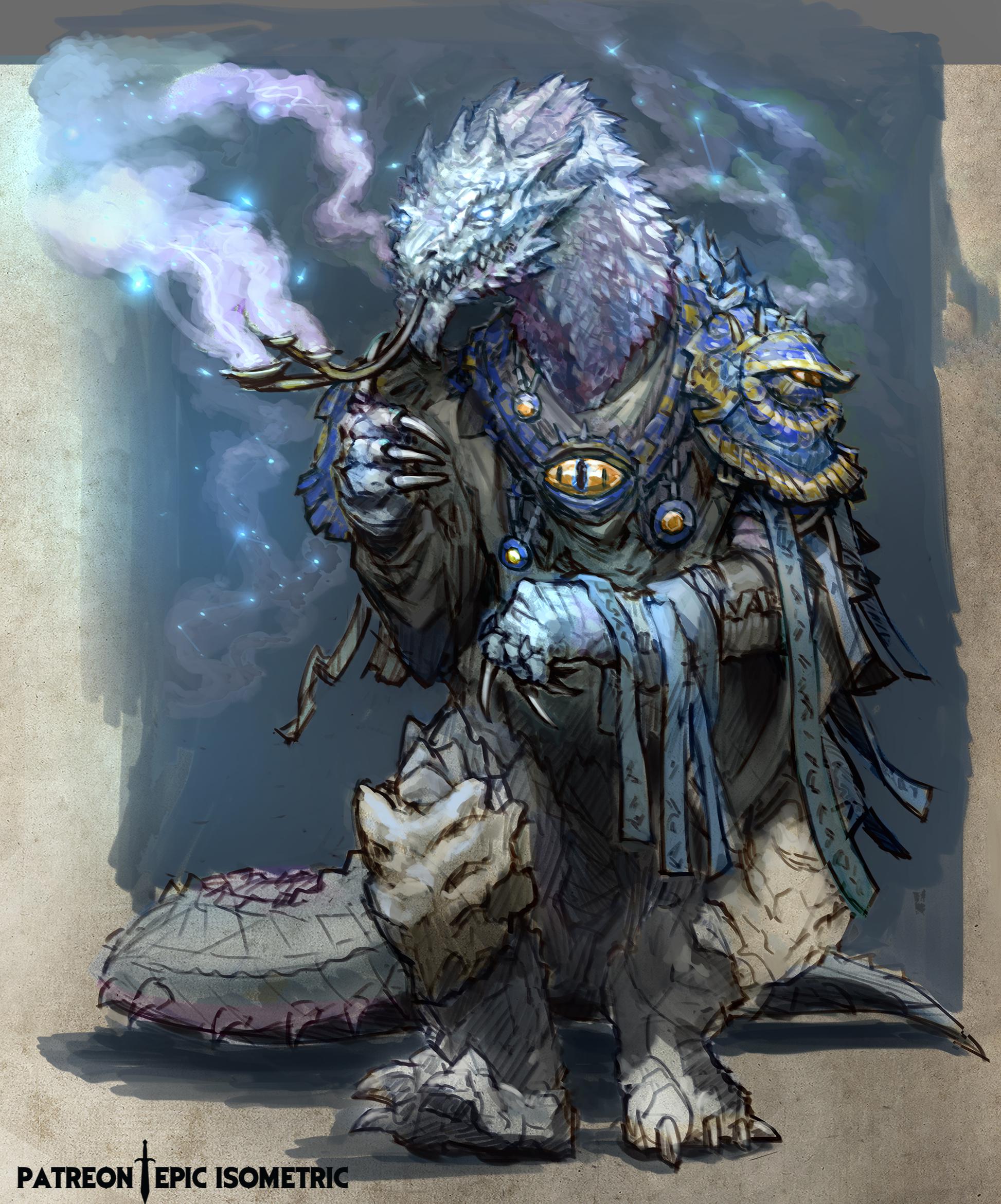 [OC][ART] Dragonborn Sorcerer Celestial dragon ancestry. Drawn for a