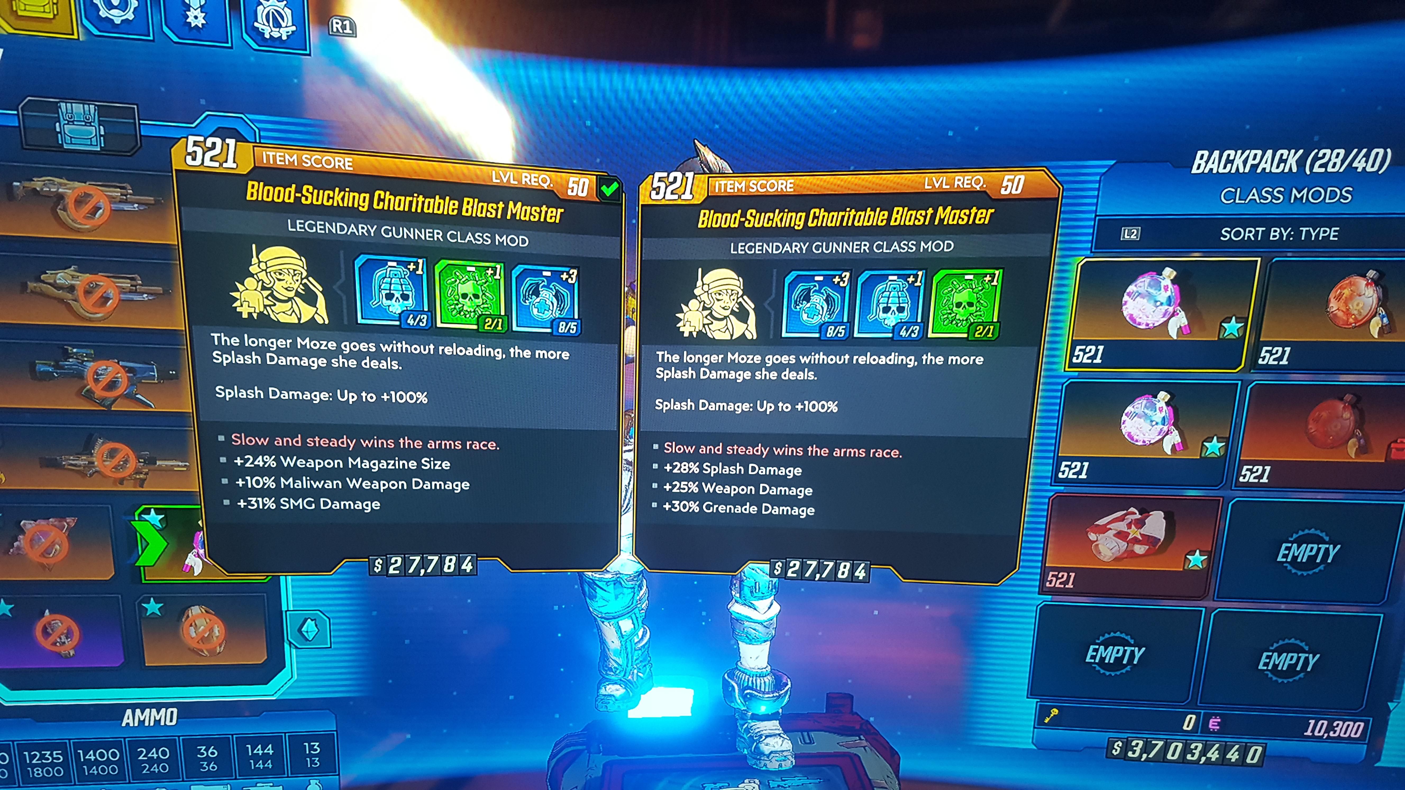 Have Blast Master splash damage 28 , weapon damage 25 , grenade