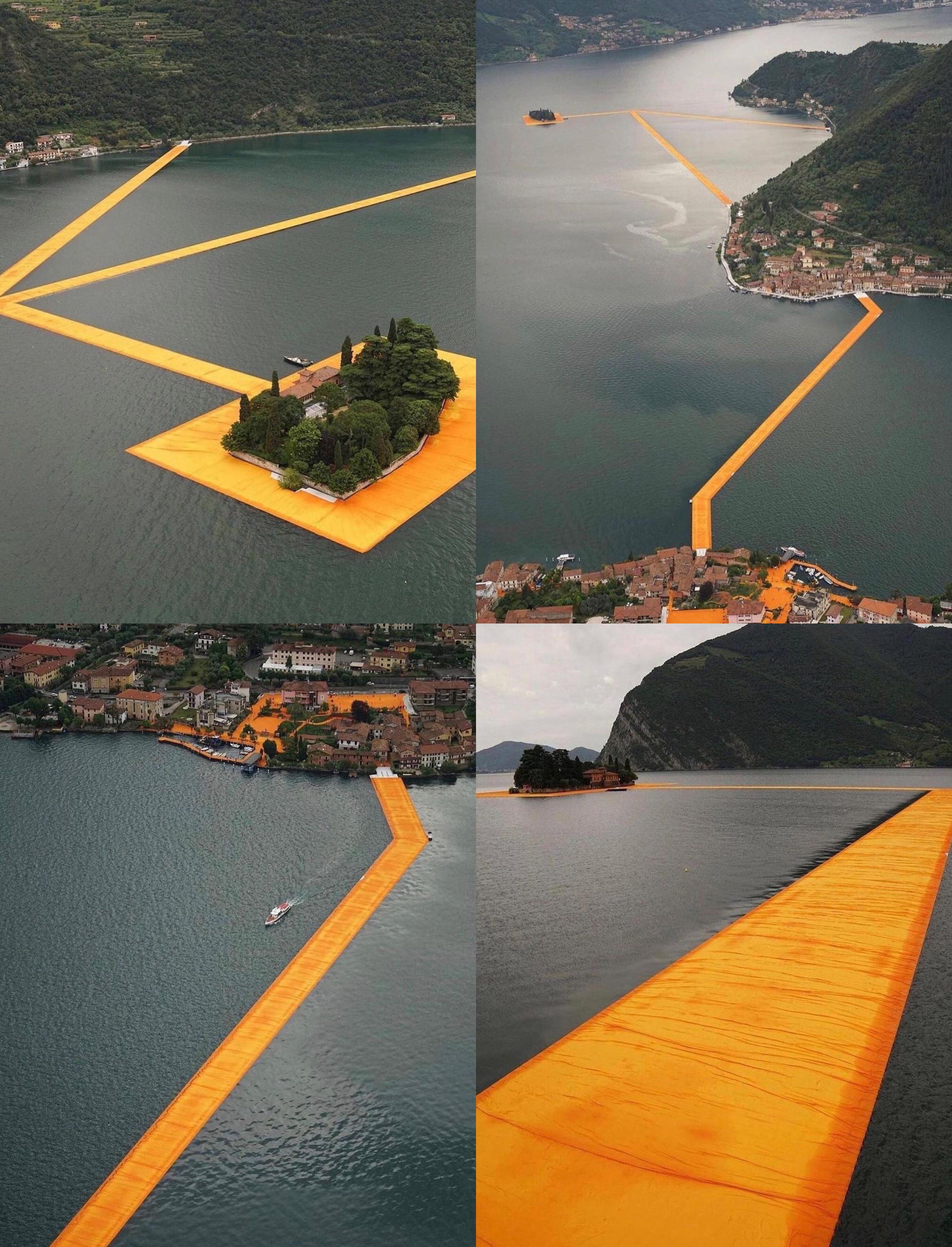 The Floating Piers Was A Temporary Site Specific Work Of Art By Christo And Jeanne Claude Consisting Of 70 000 Square Meters Of Yellow Fabric Carried By A Modular Floating Dock System Of 226 000 High Density