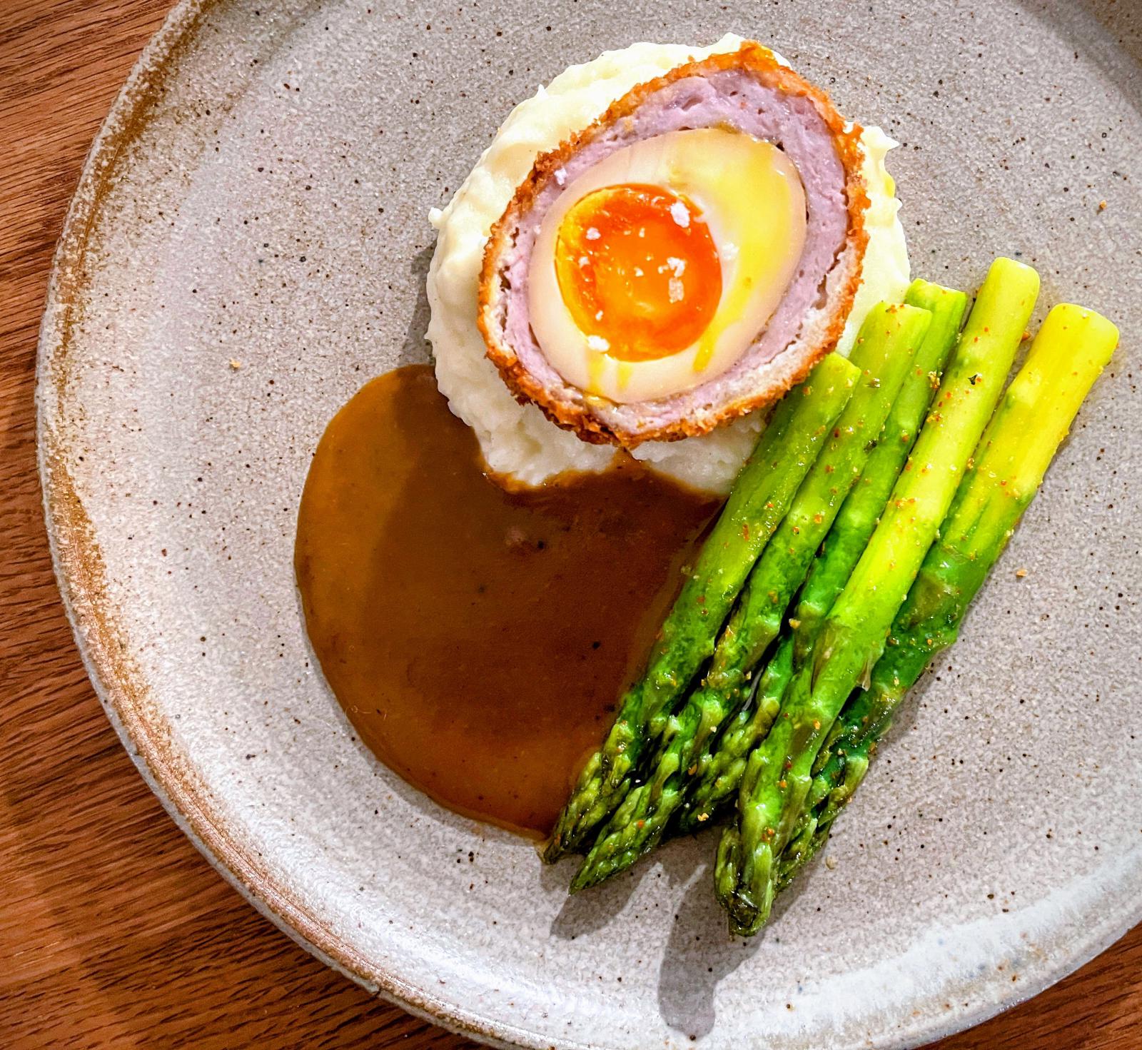 Scotch Egg Katsu & Pomme Puree with Black Truffle Japanese Currry