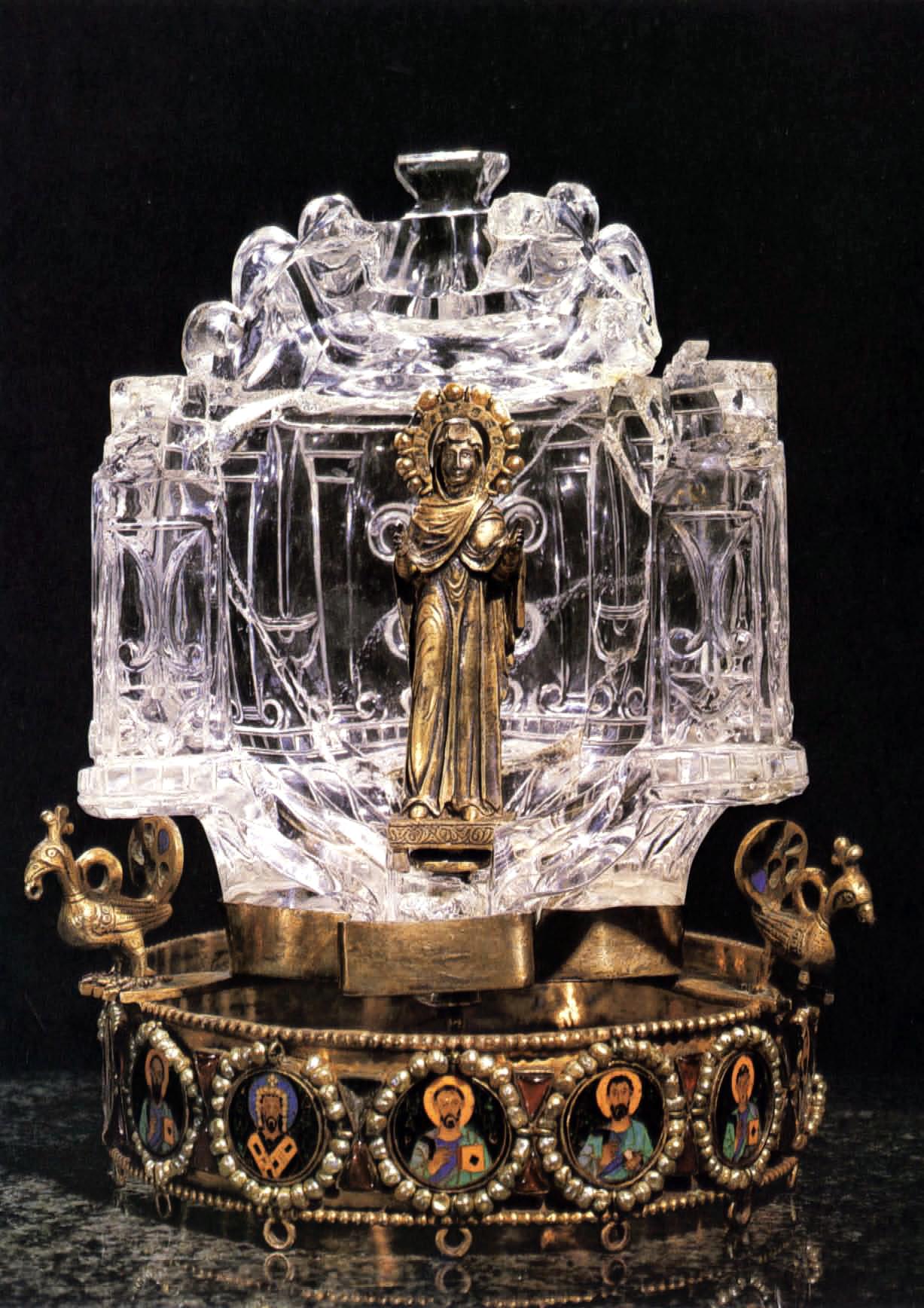 Votive Crown and Rock Crystal Madonna. Crown of Byzantine Emperor Leo