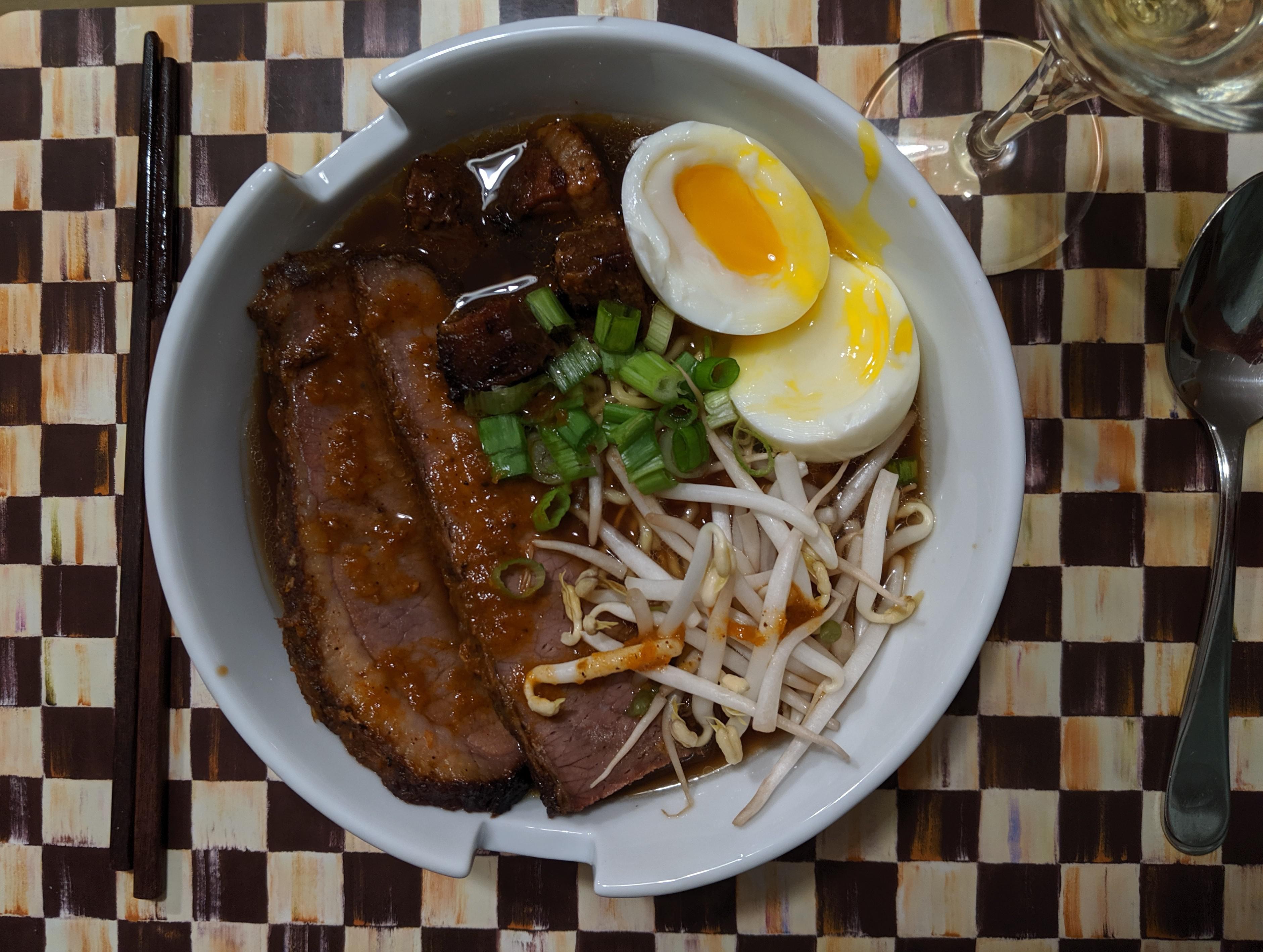 Smoked Brisket and Burnt Ends Shoyu Ramen with Smoked Umami BBQBaBomb