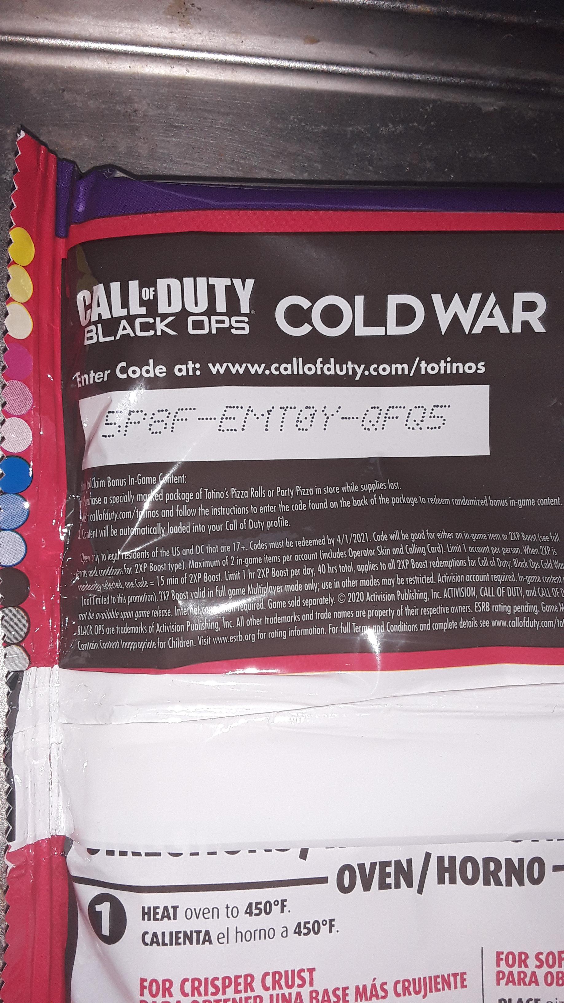 I have these redeem codes for cold war from totinos pizza and I dont