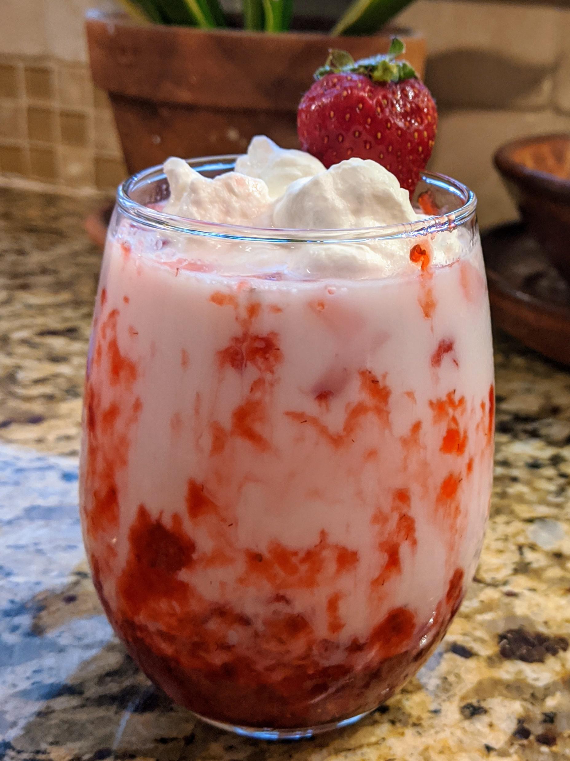 [homemade] strawberry milk made with fresh picked strawberries r/food