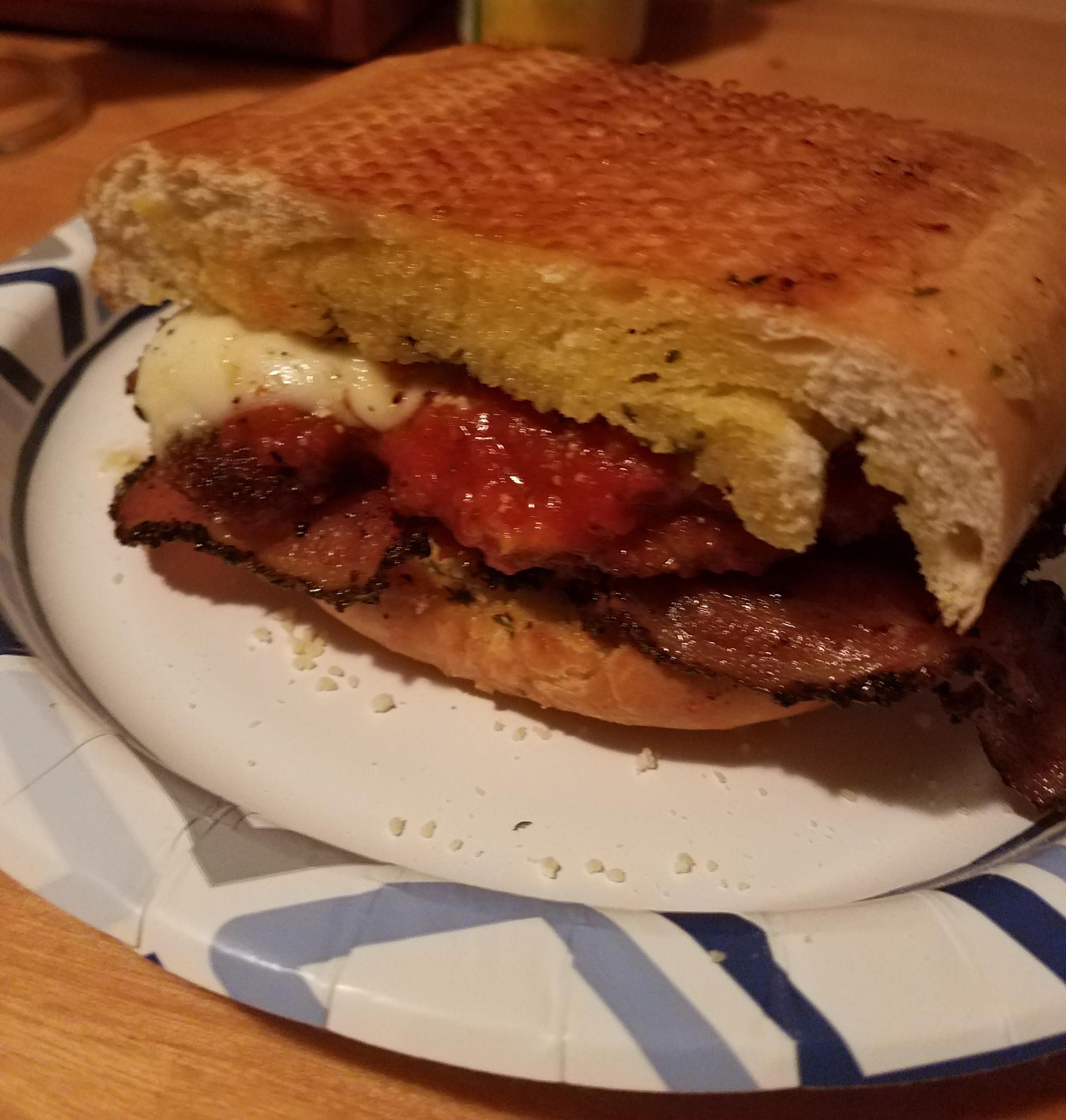 [Homemade] Pan fried chicken parm sandwich with thick cut black pepper