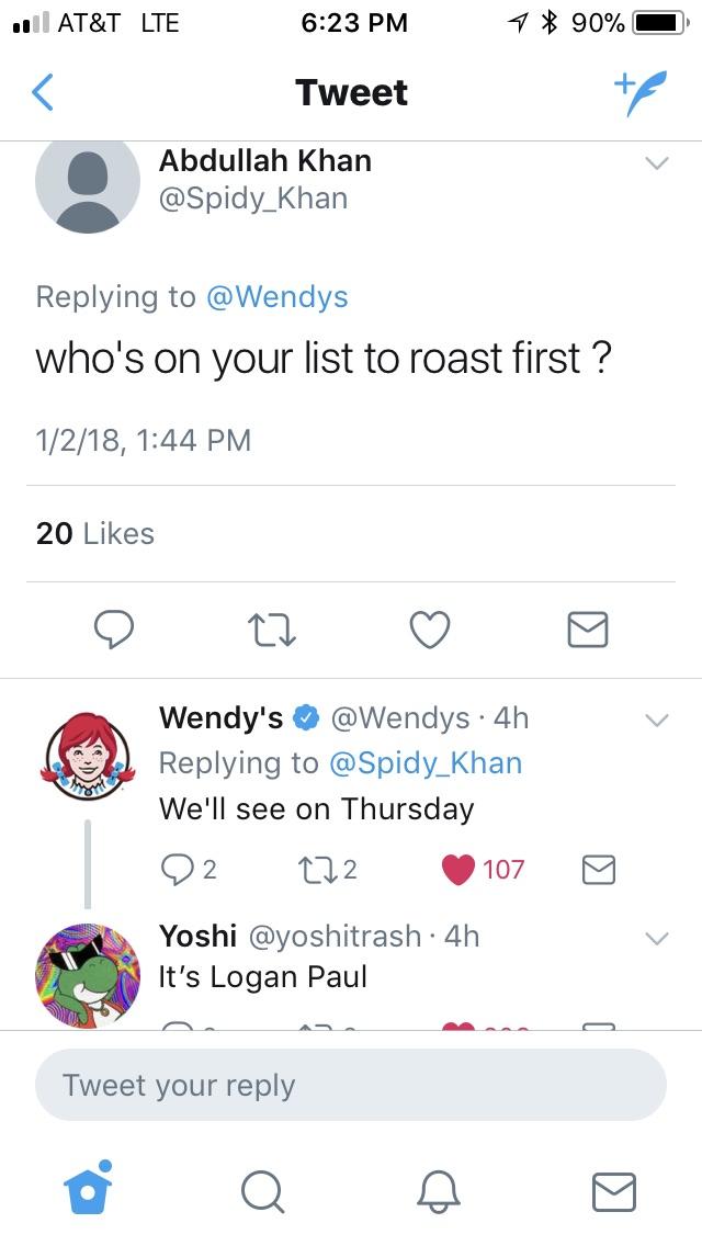 National Roast Day by Wendy’s Twitter account is 1/4/2018 wendys