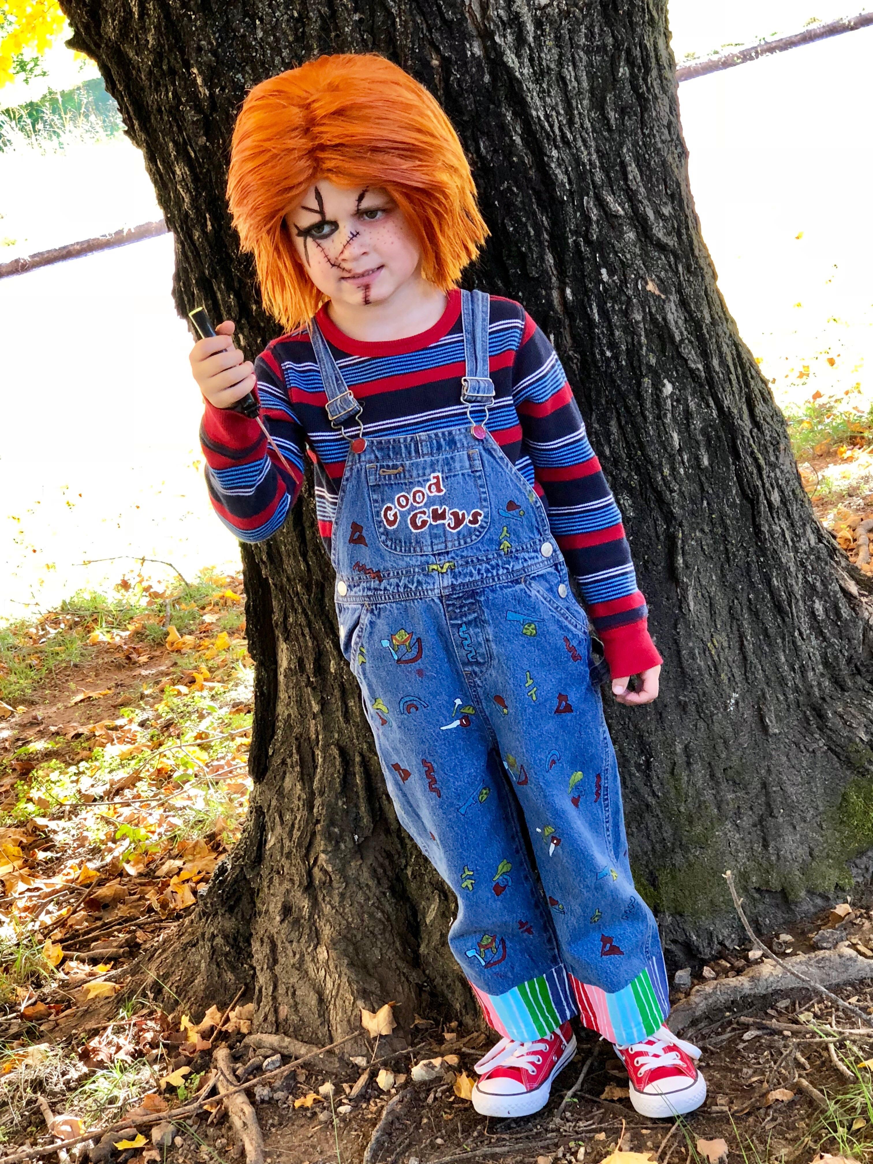 My youngest son being his favorite horror movie character. Chucky from