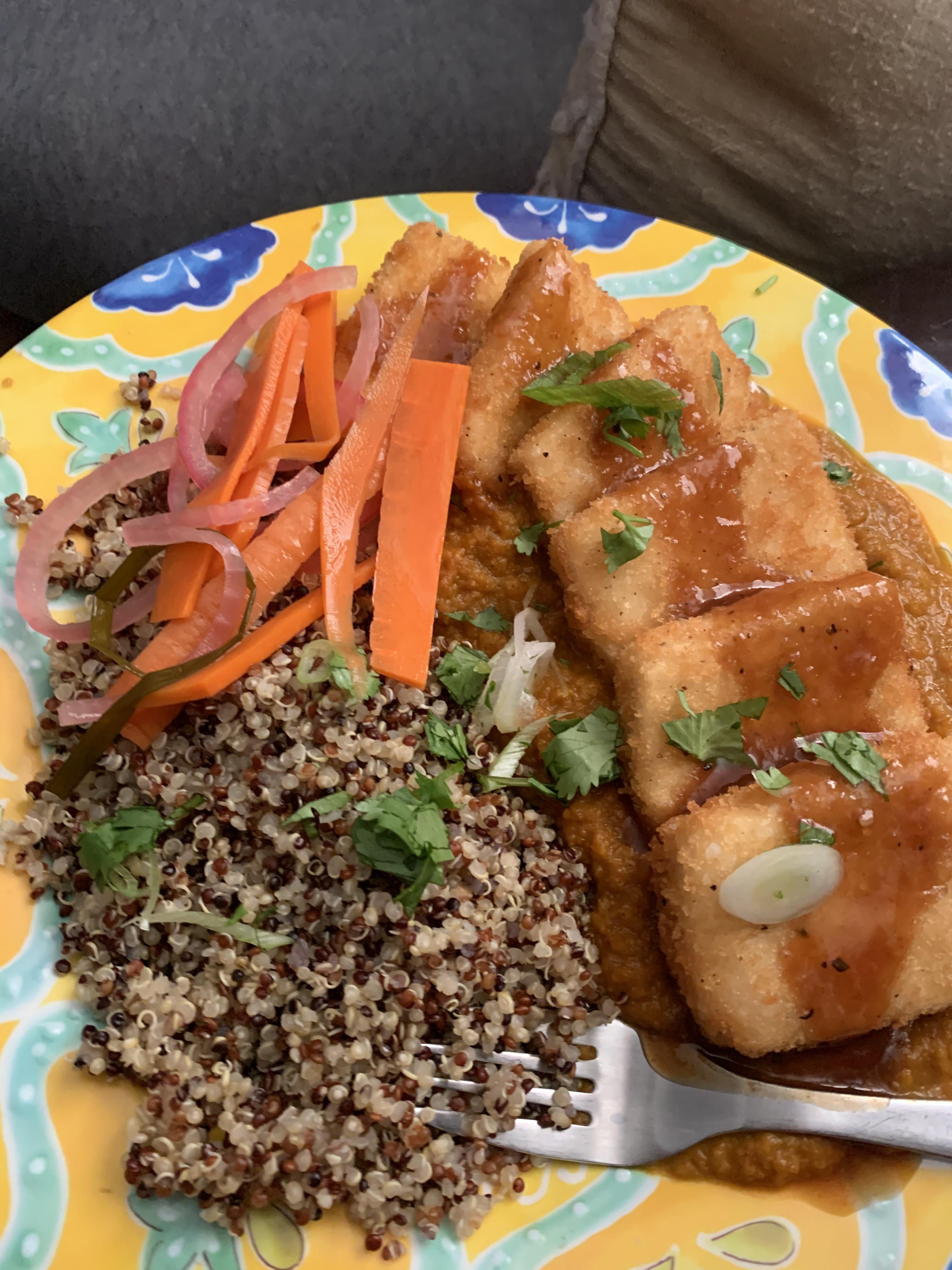 [Homemade] Tofu Katsu with Carrot Ginger Curry and Tonkatsu Sauce r/food
