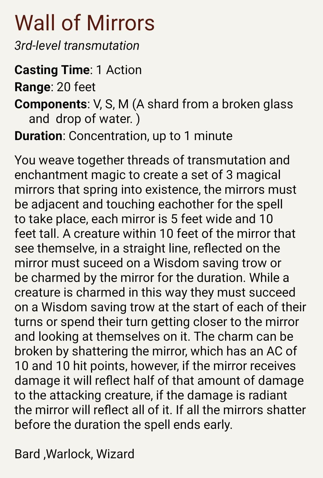 Wall of Mirrors, a homebrew spell for D&D 5E r/DnDHomebrew