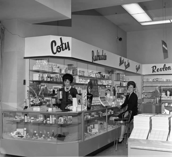 Cosmetics counter at JCPenney, [1632 Main Street, Columbia, SC], 1963