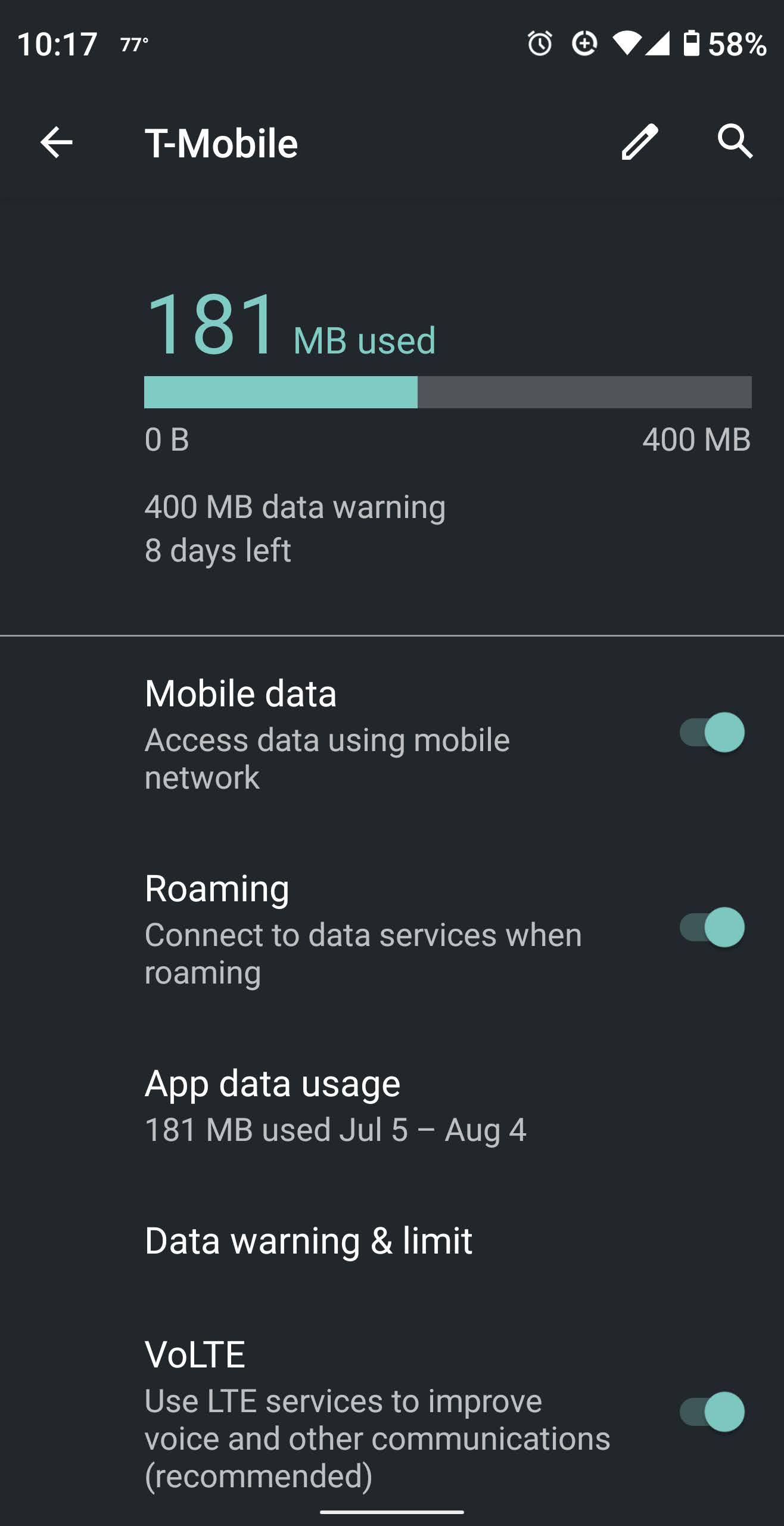 Email From T-Mobile About Adjusting LTV/VoLTE Settings.