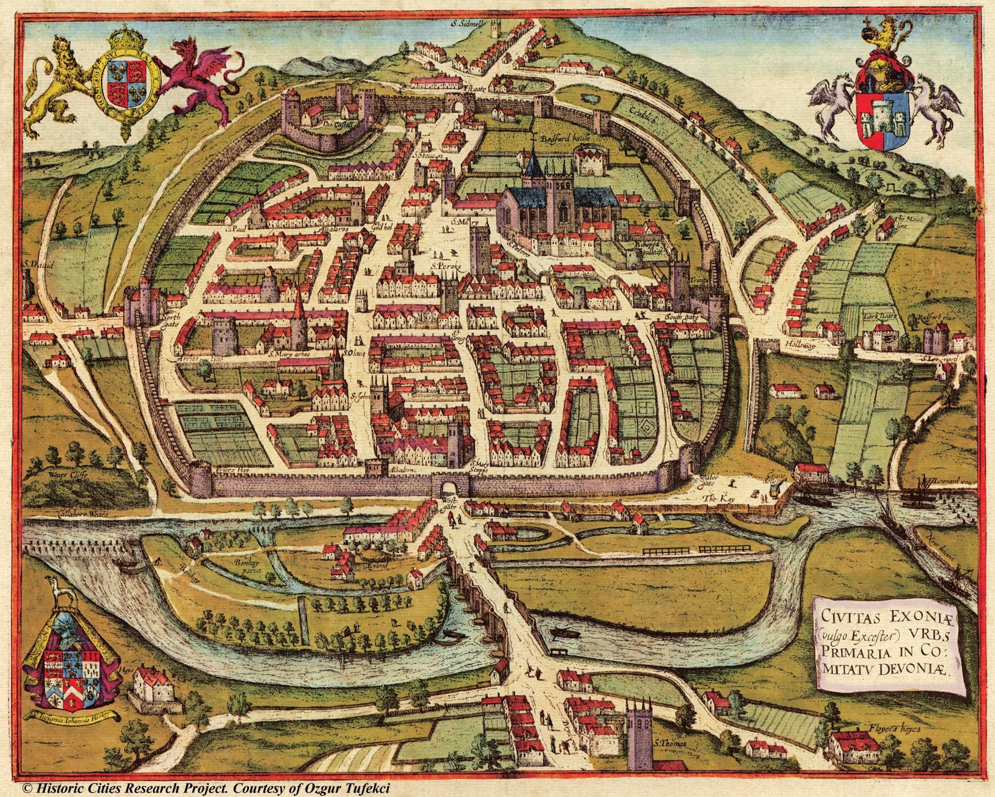 Engraving of Exeter, England by Hogenberg, 1587 r/papertowns