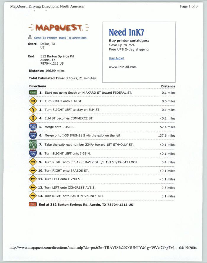 Printing Mapquest directions and being happy there was a long stretch