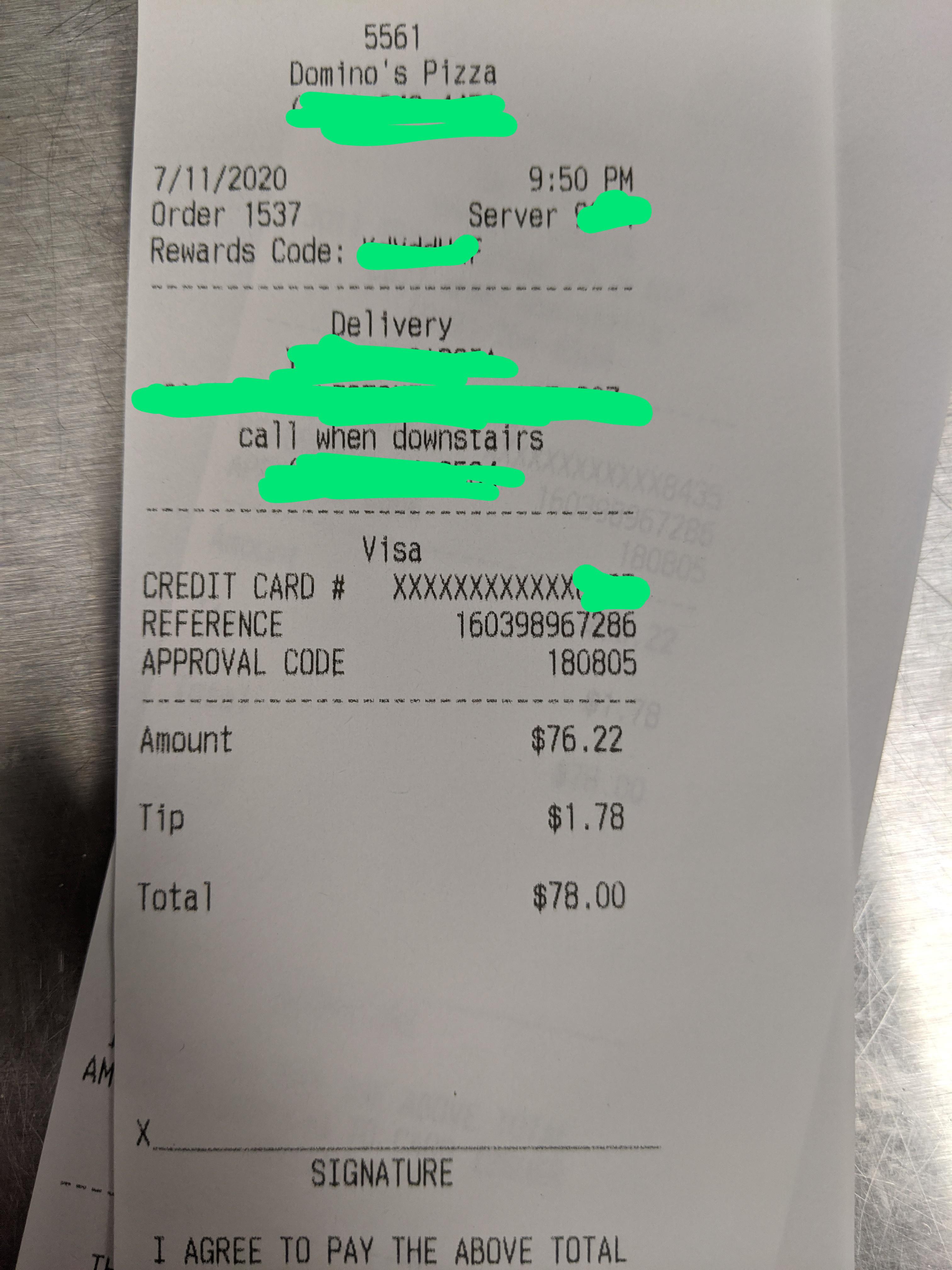 Yes yes I know a tip is a tip but cmon r/Dominos