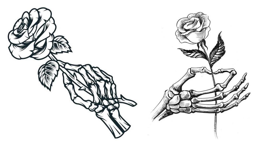 Skeleton hand holding rose tattoo (for my left shoulder). Which one is