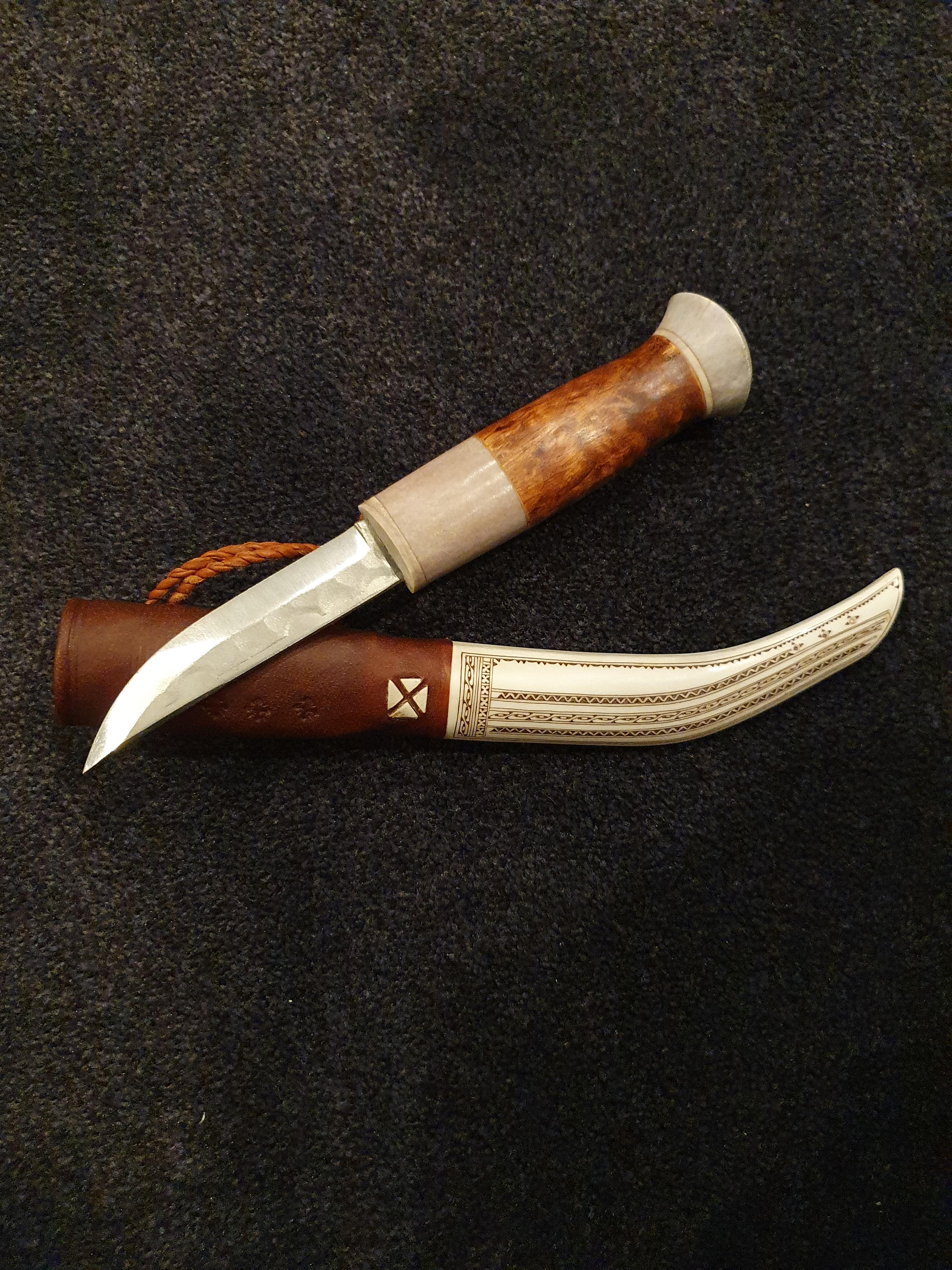 Swedish (Sami) Knife, Cold blade, elk horn handle and sheath
