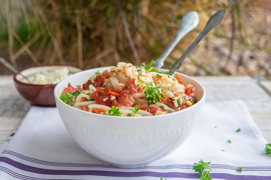 20 Minute GlutenFree Tomato and Feta Pasta Using fresh tomatoes