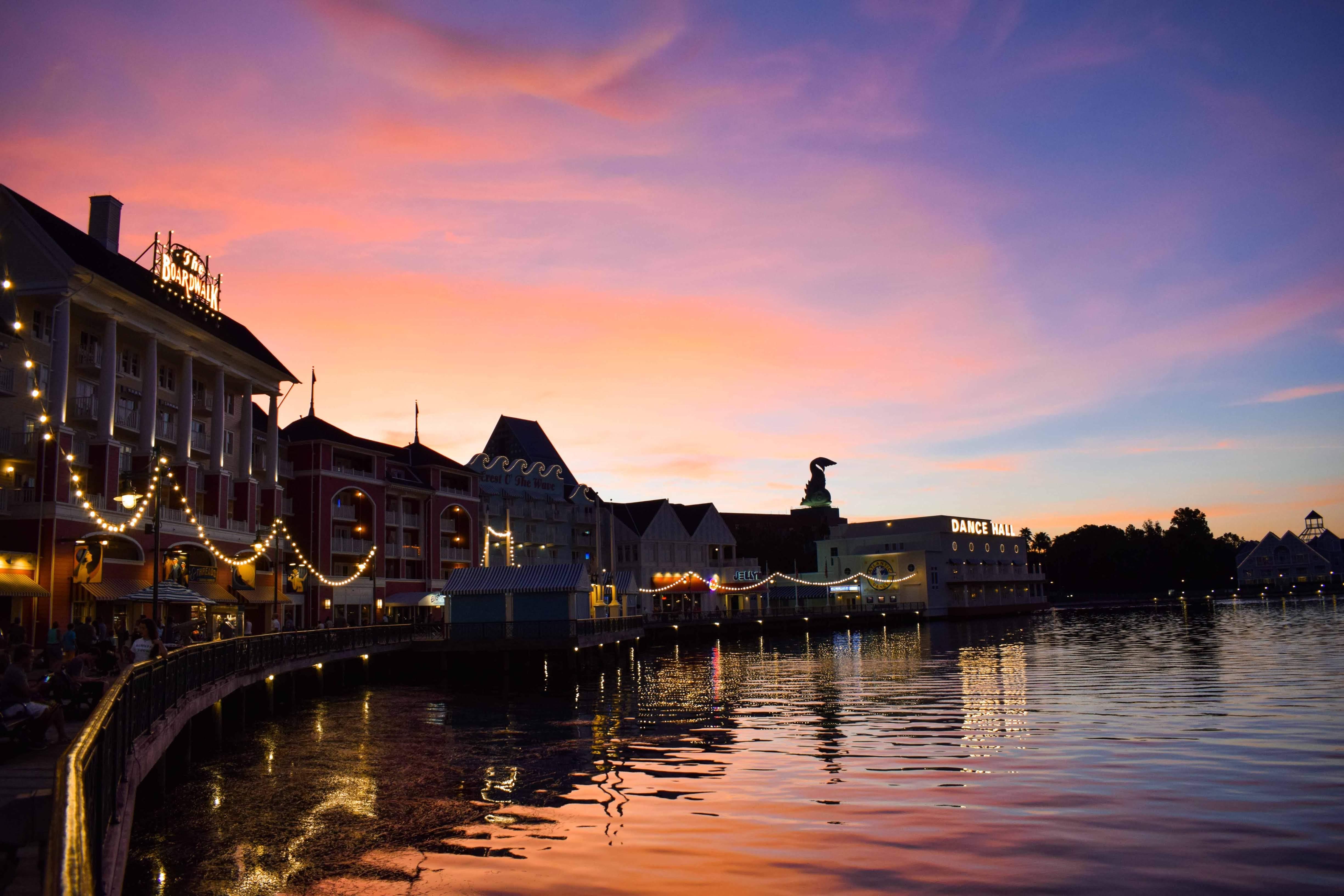 Disney boardwalk at sunset r/WaltDisneyWorld