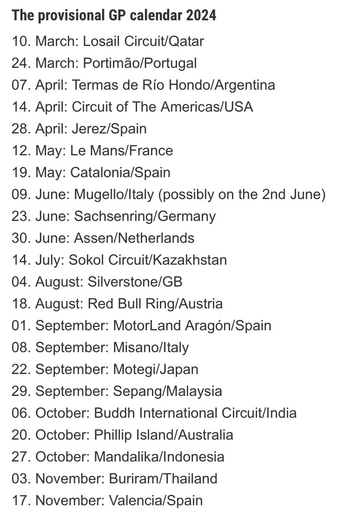 Provisional 2024 MotoGP Calendar Loads of changes and 22 events r/motogp