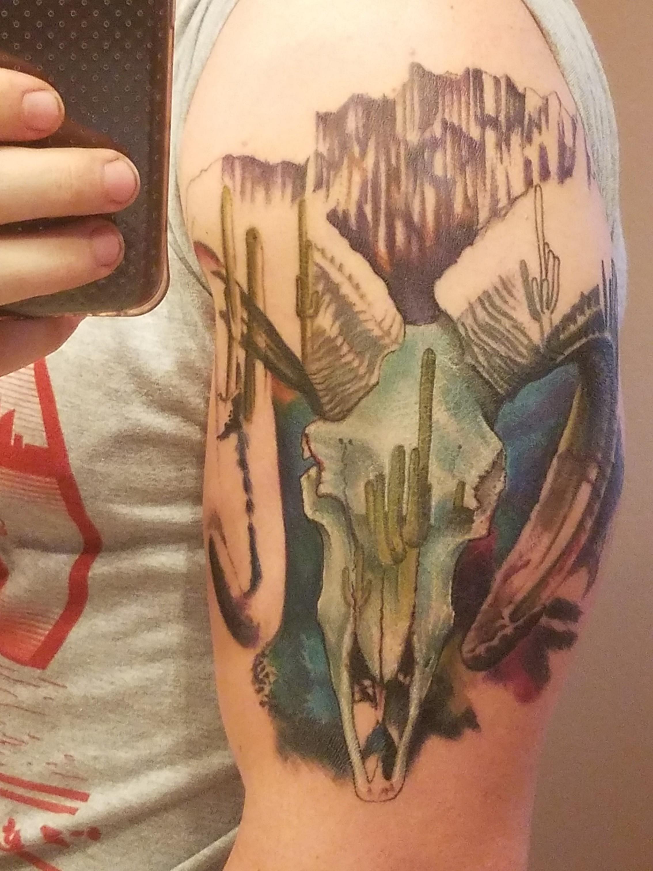 First session done on my Arizona themed halfsleeve. Done by William