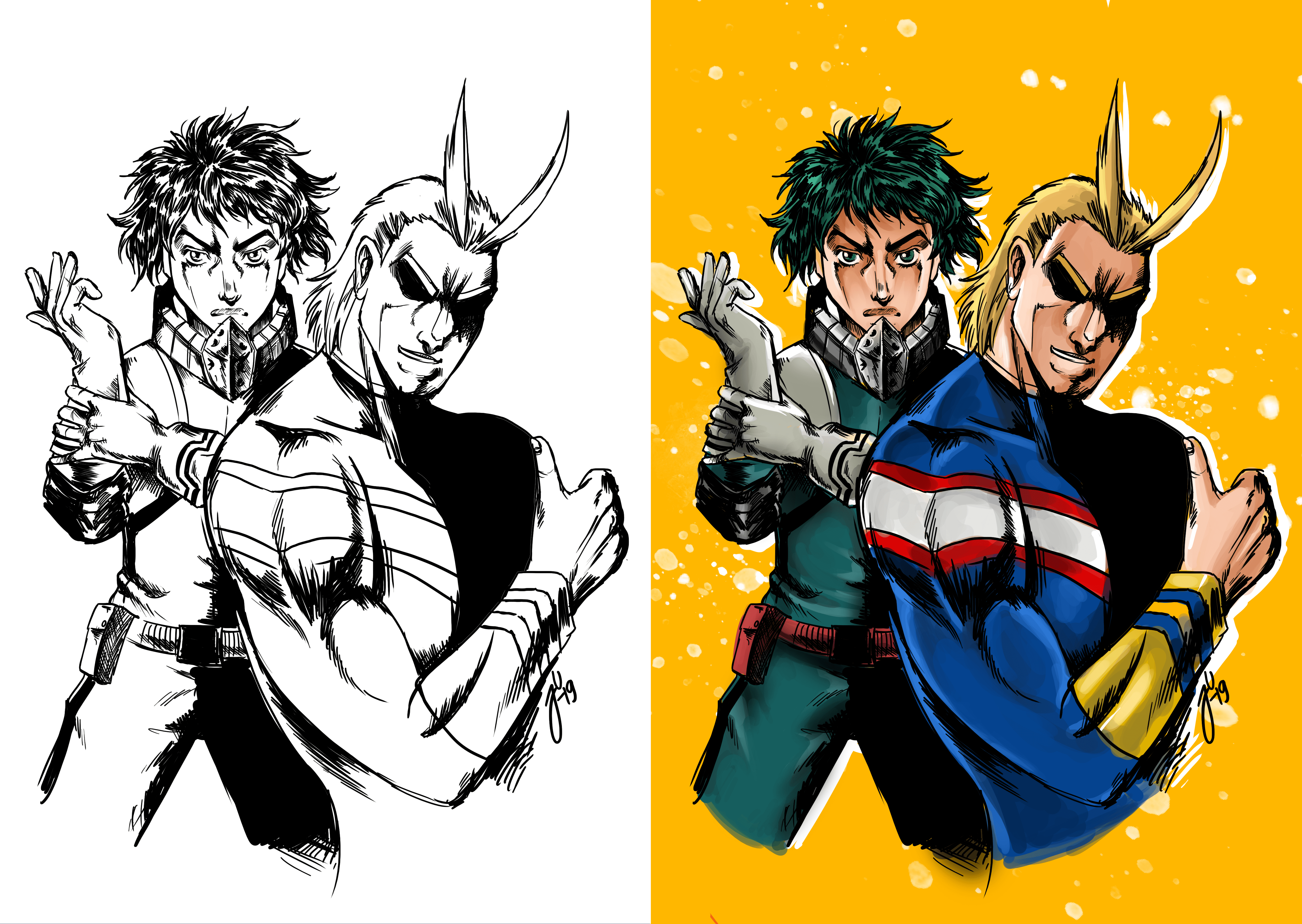 Art by me I wanted to draw My Hero Academia as the style of Jojo's Bizarre Adventure. Black and