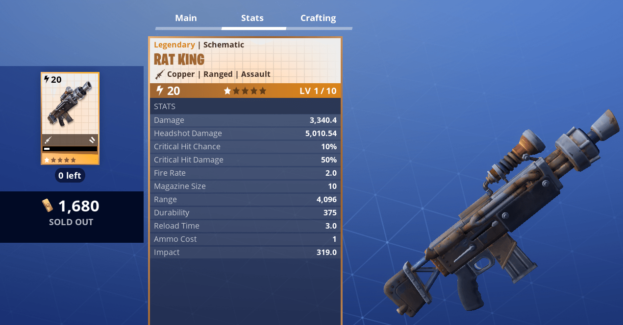 Stats of the new Rat King assault rifle in the weekly store r/FORTnITE