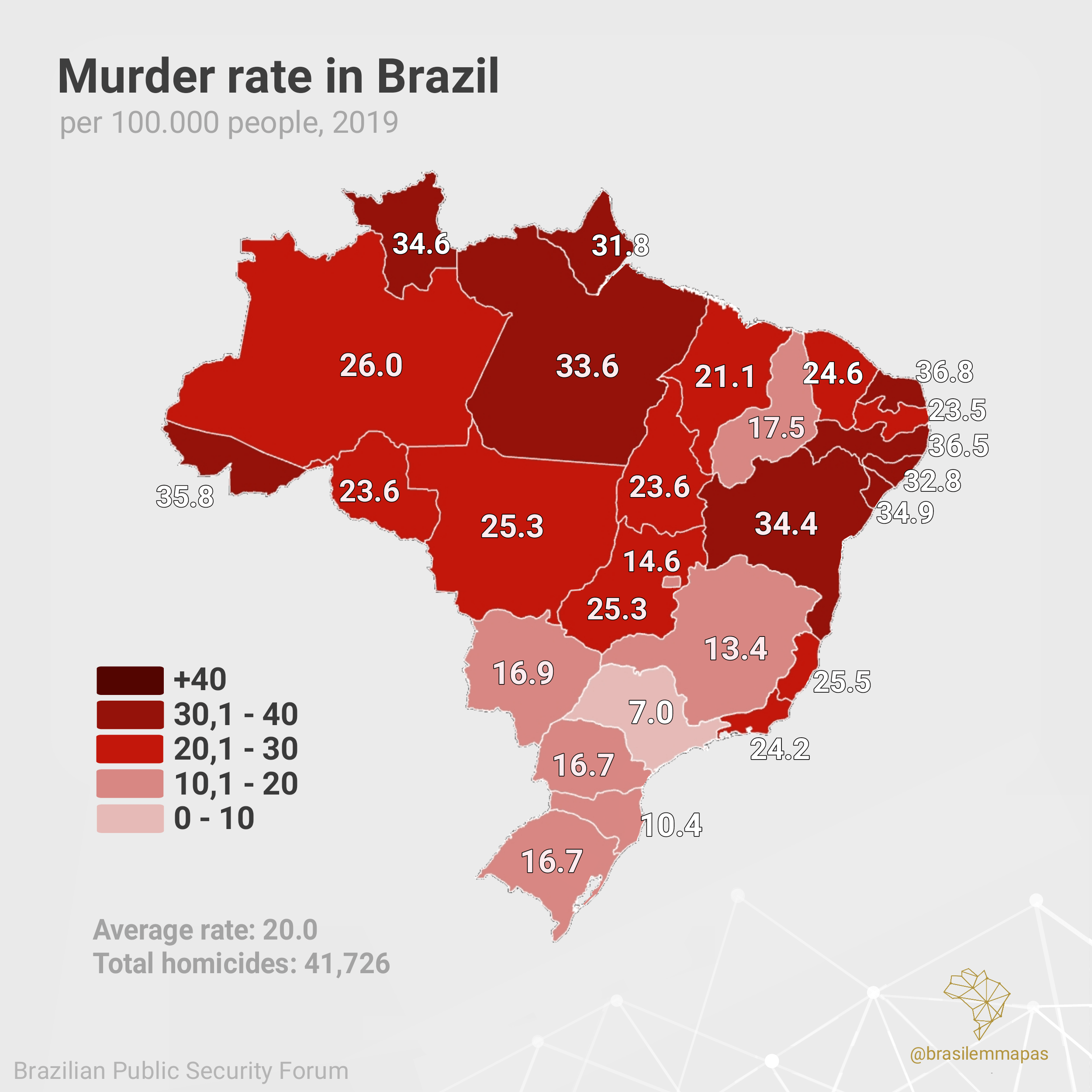 Murder Rate in Brazil per estate r/MapPorn