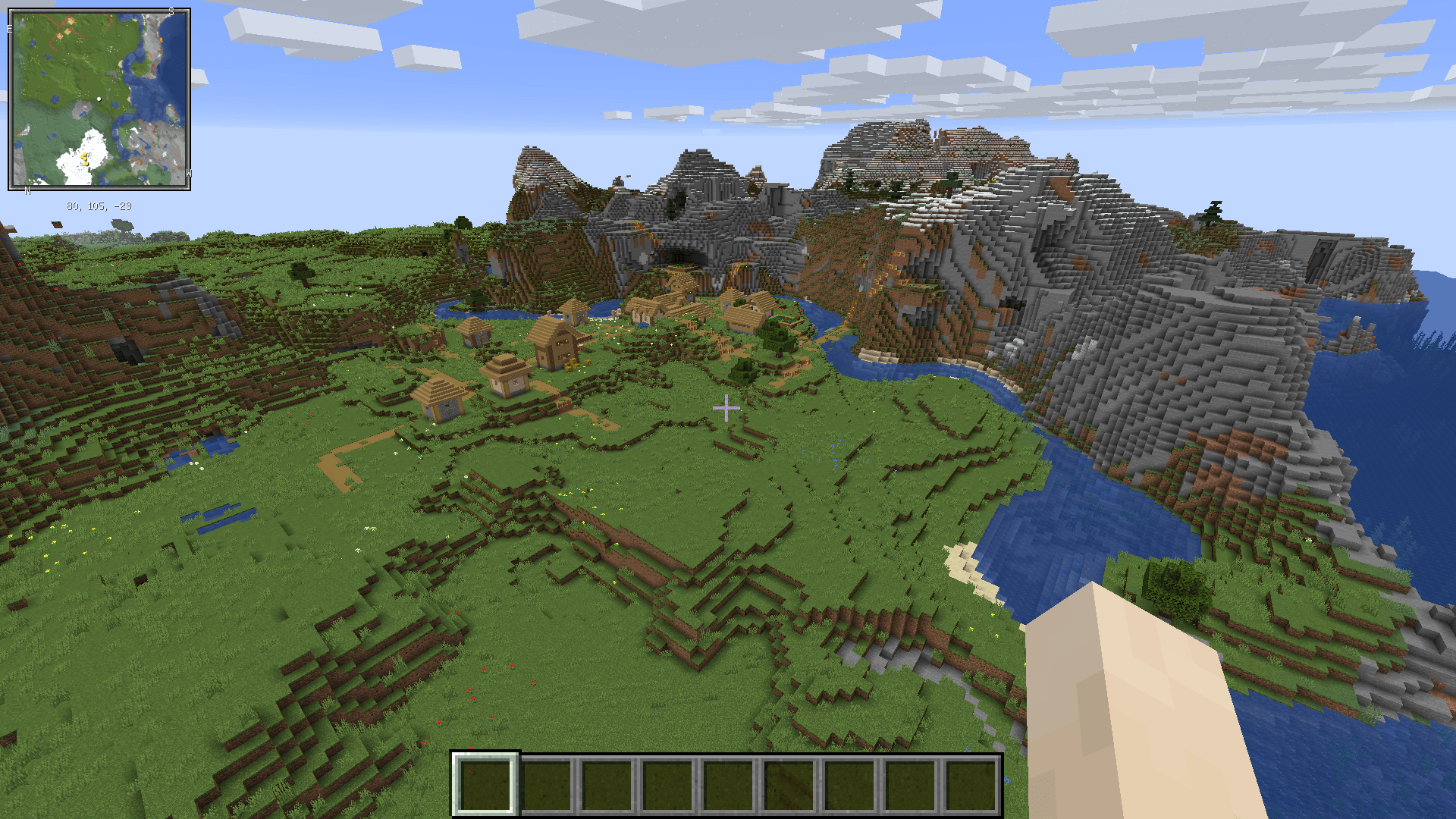 Nice spawnpoint next to a village at a bay surrounded by mountains